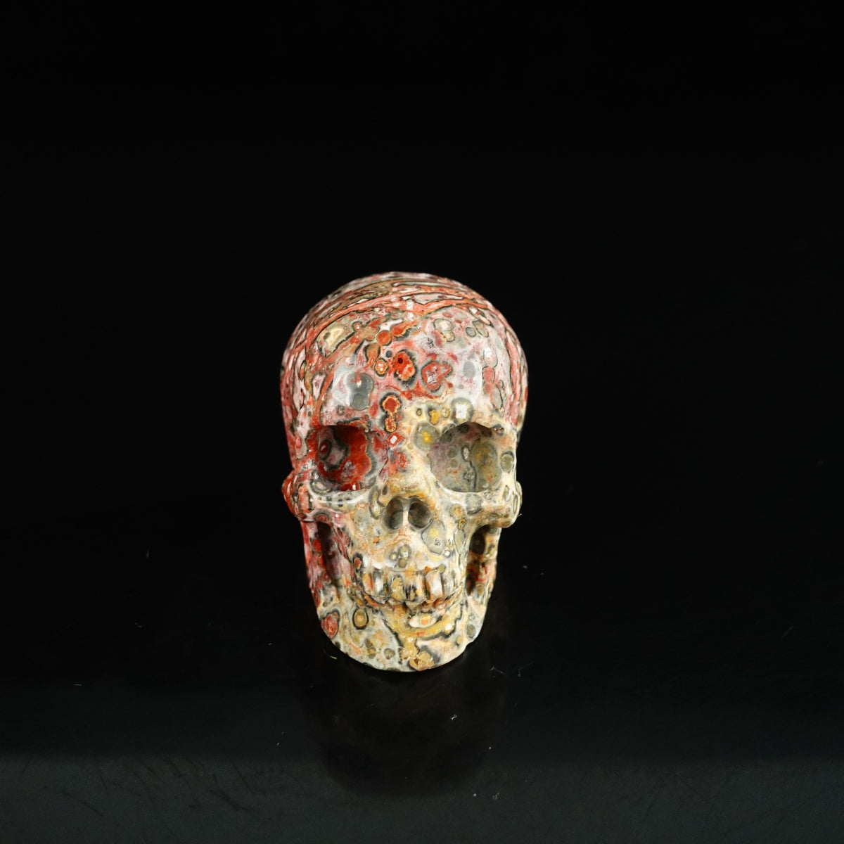 2.2" Red Leopard skin stone Crystal Skull Carving - Unique Piece #LS17