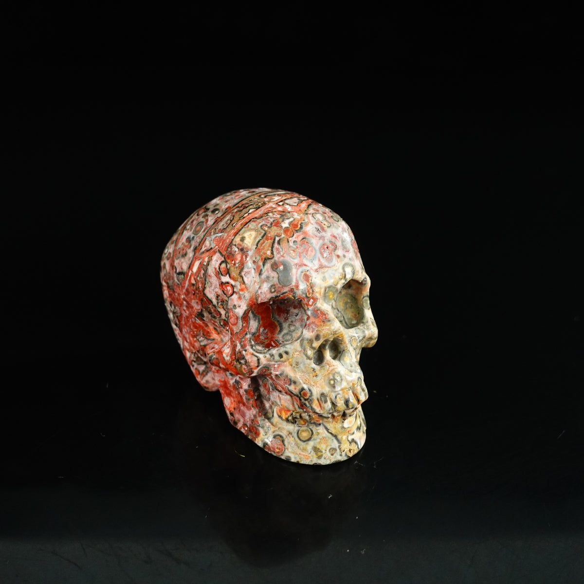 2.2" Red Leopard skin stone Crystal Skull Carving - Unique Piece #LS17