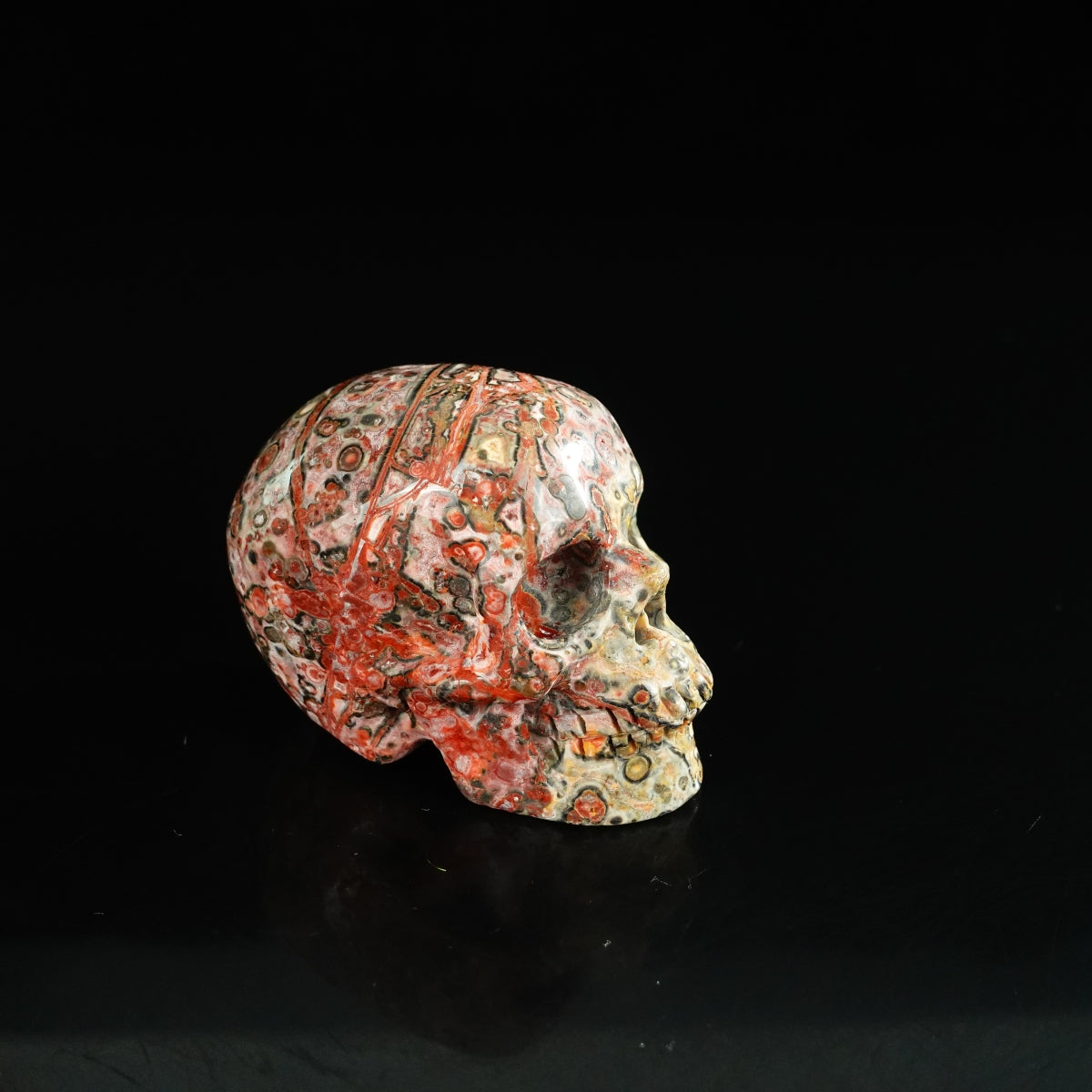 2.2" Red Leopard skin stone Crystal Skull Carving - Unique Piece #LS17