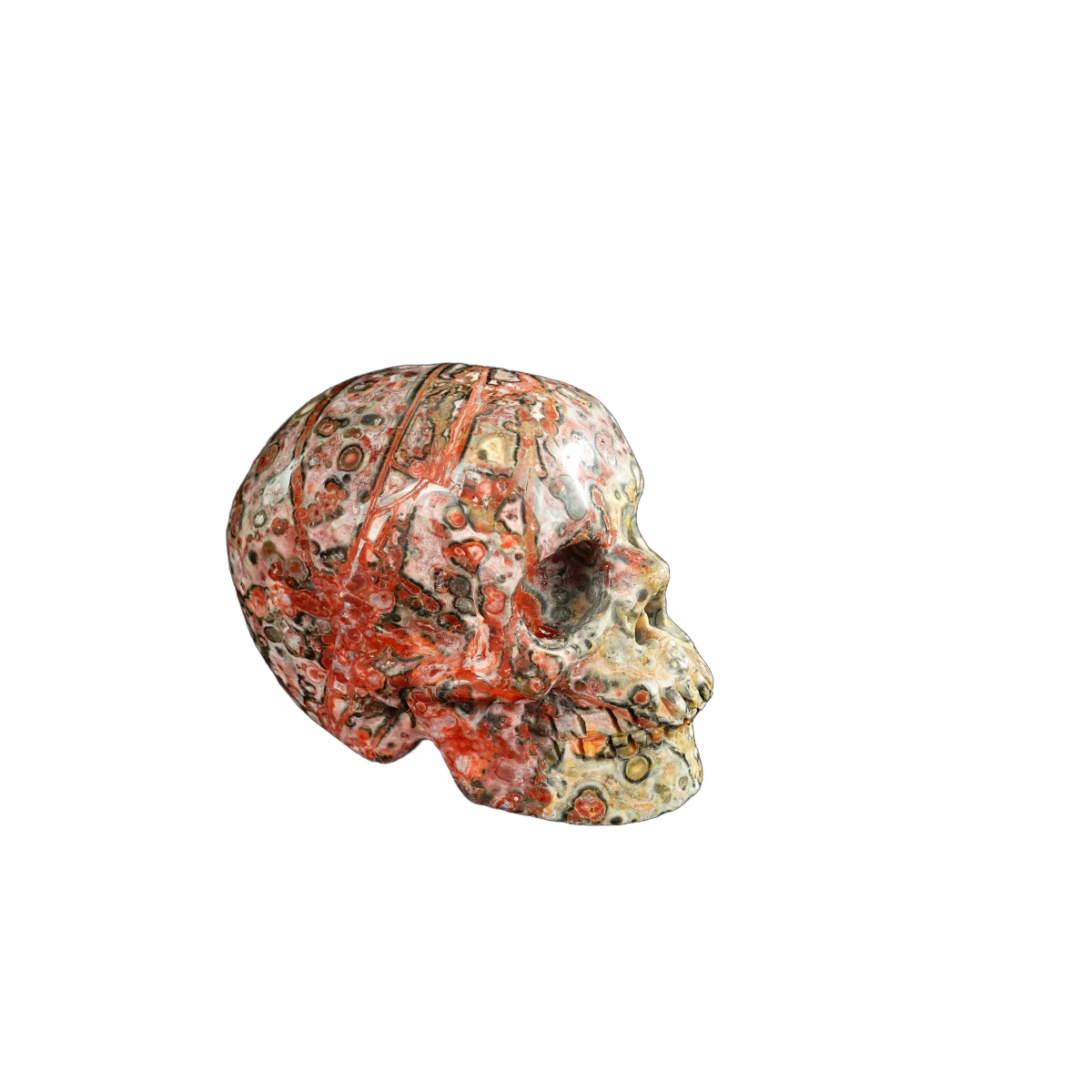 2.2" Red Leopard skin stone Crystal Skull Carving - Unique Piece #LS17