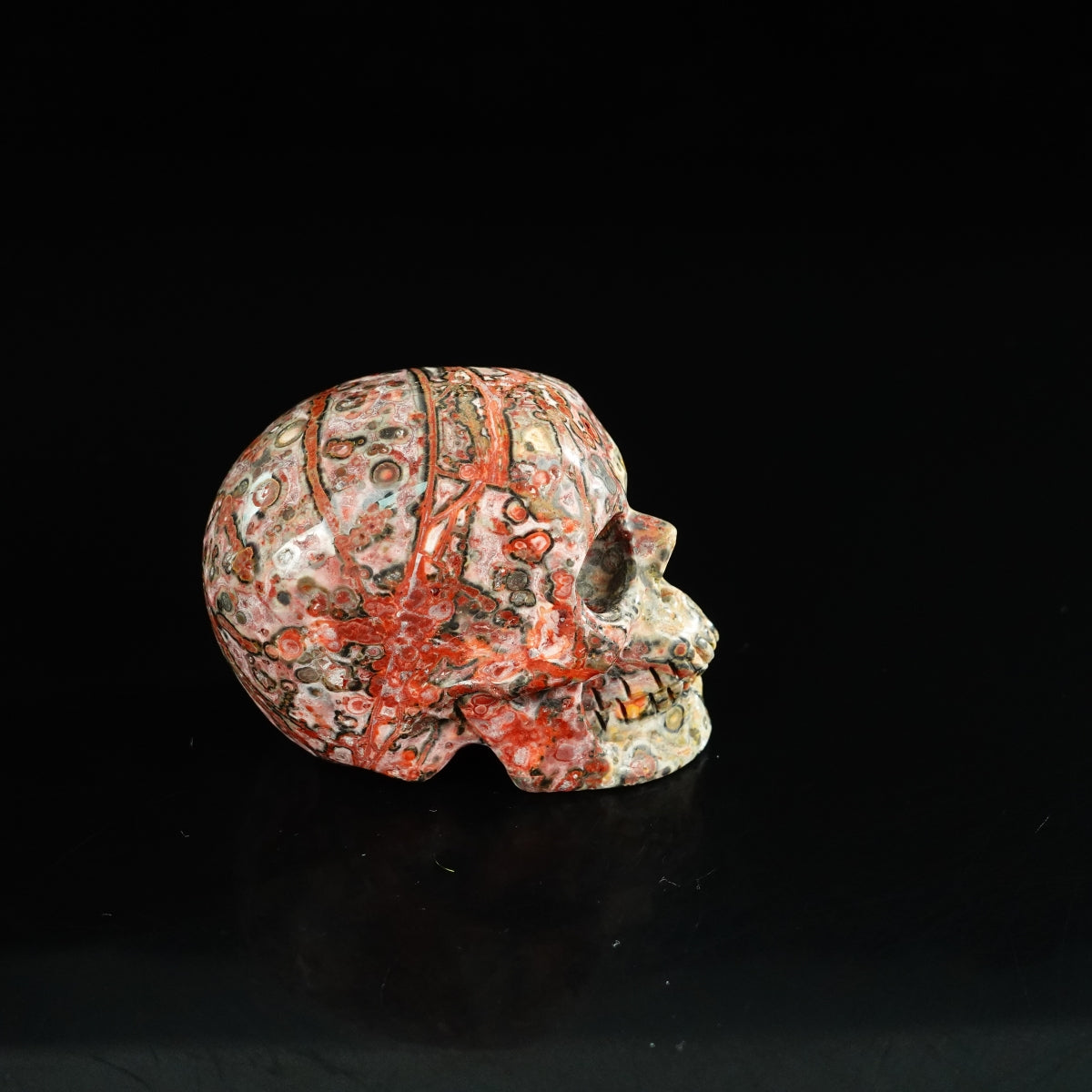 2.2" Red Leopard skin stone Crystal Skull Carving - Unique Piece #LS17