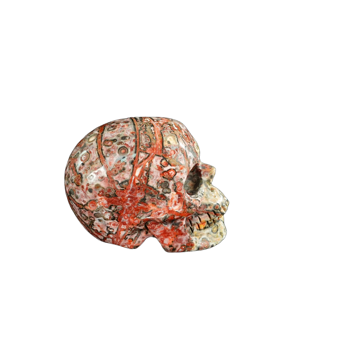 2.2" Red Leopard skin stone Crystal Skull Carving - Unique Piece #LS17