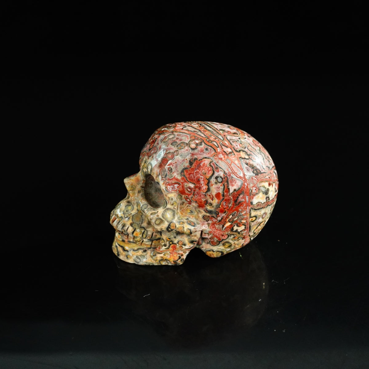 2.2" Red Leopard skin stone Crystal Skull Carving - Unique Piece #LS17