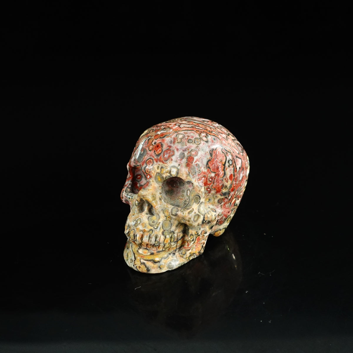 2.2" Red Leopard skin stone Crystal Skull Carving - Unique Piece #LS17
