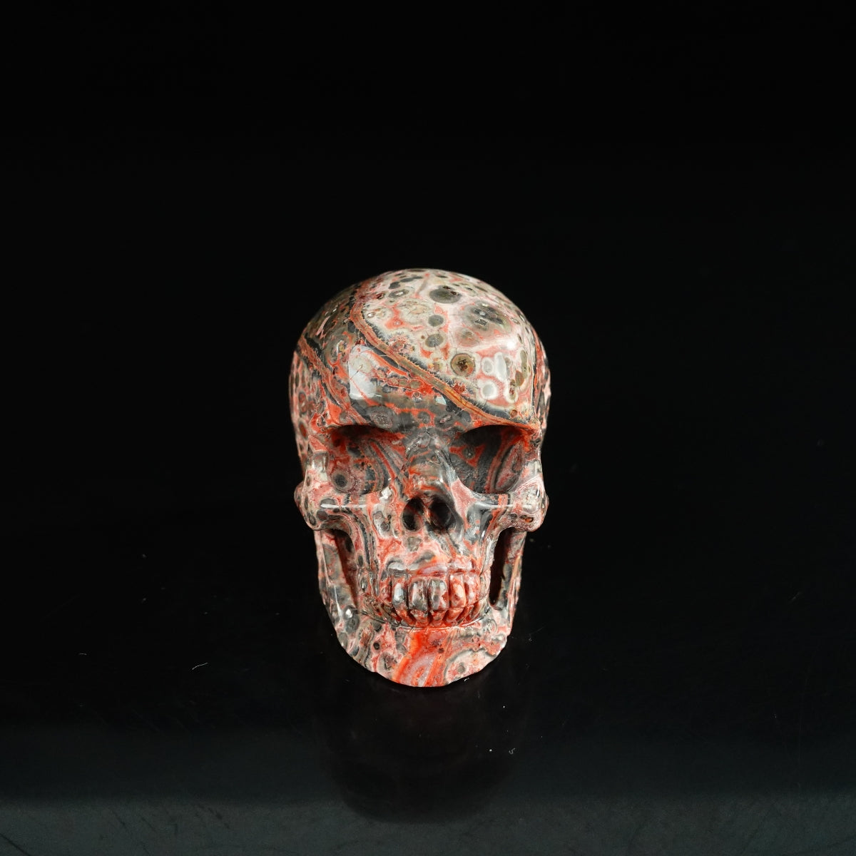 2.2" Red Leopard skin stone Crystal Skull Carving - Unique Piece #LS19