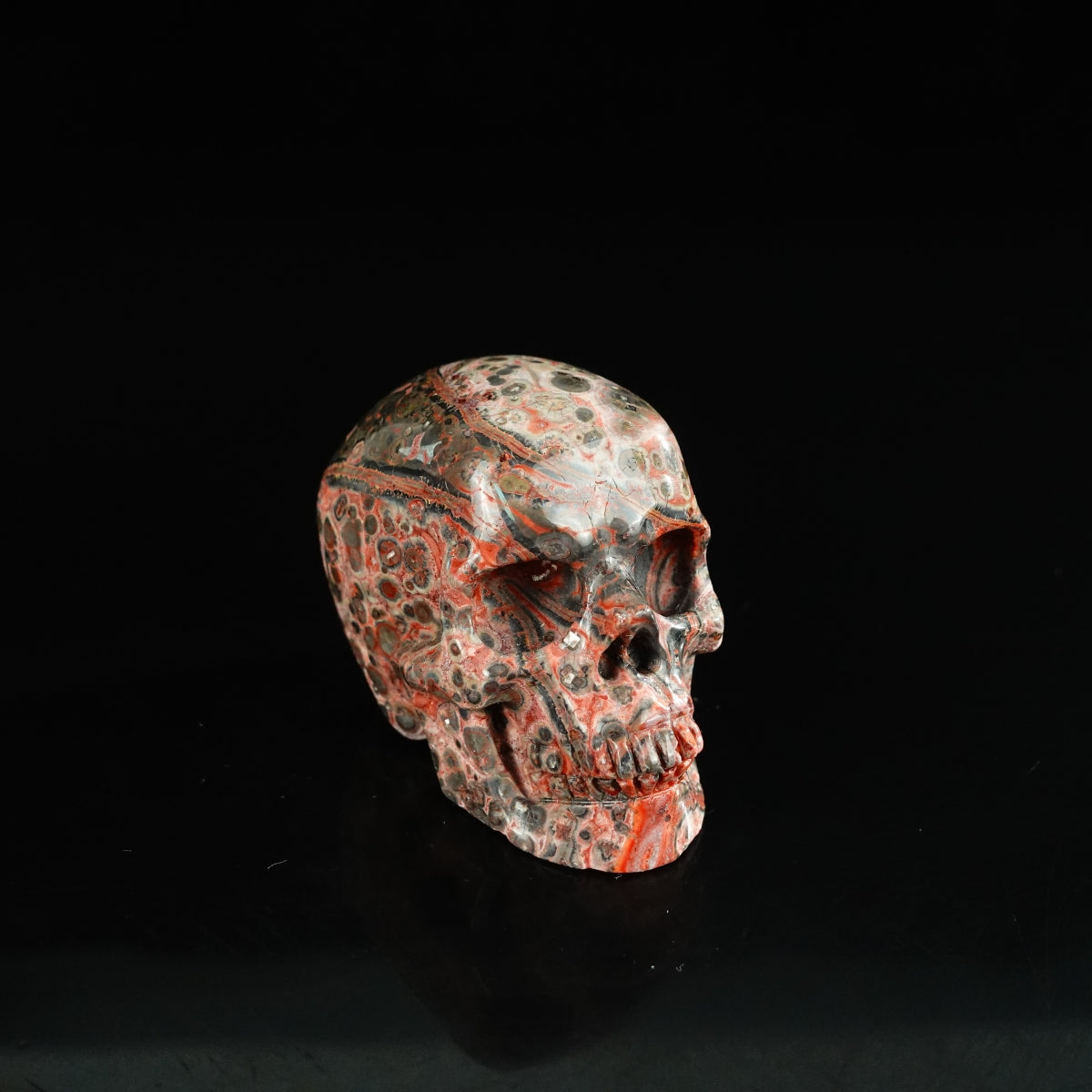 2.2" Red Leopard skin stone Crystal Skull Carving - Unique Piece #LS19
