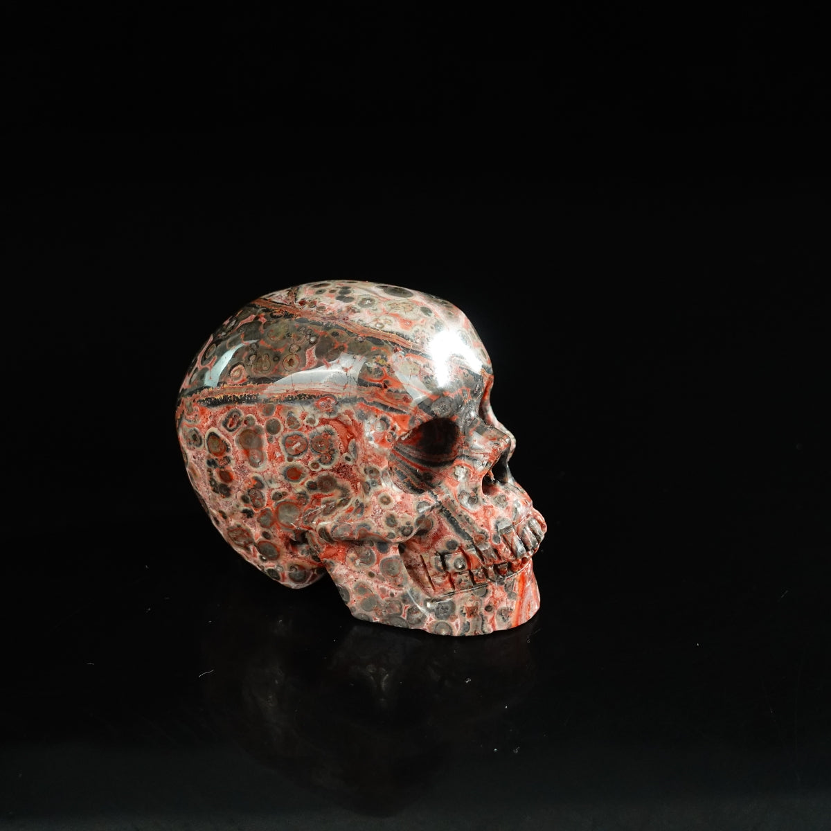 2.2" Red Leopard skin stone Crystal Skull Carving - Unique Piece #LS19
