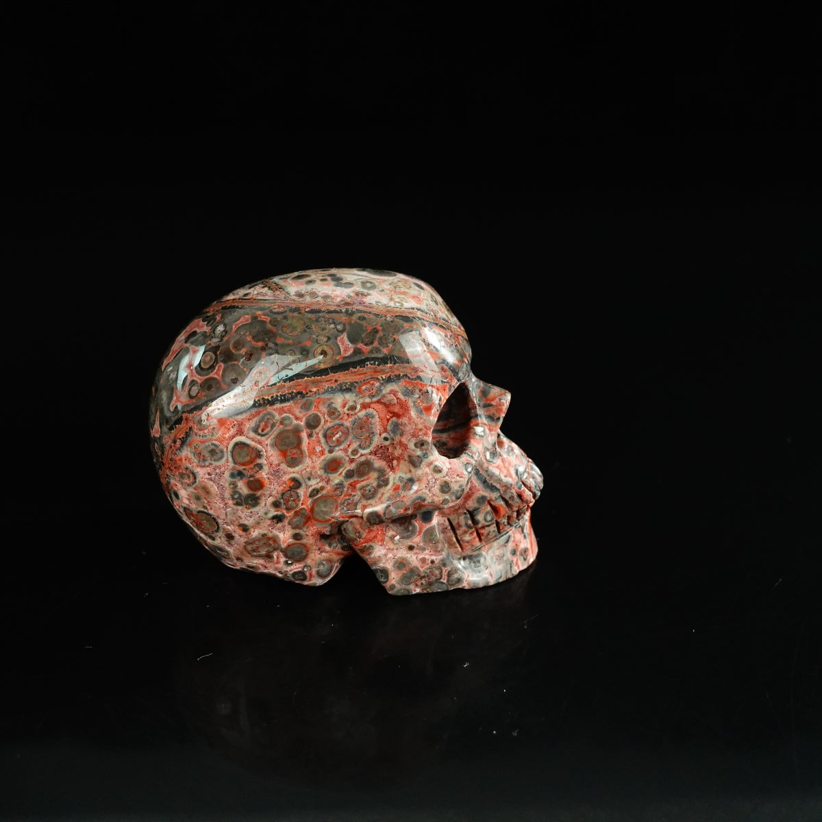 2.2" Red Leopard skin stone Crystal Skull Carving - Unique Piece #LS19