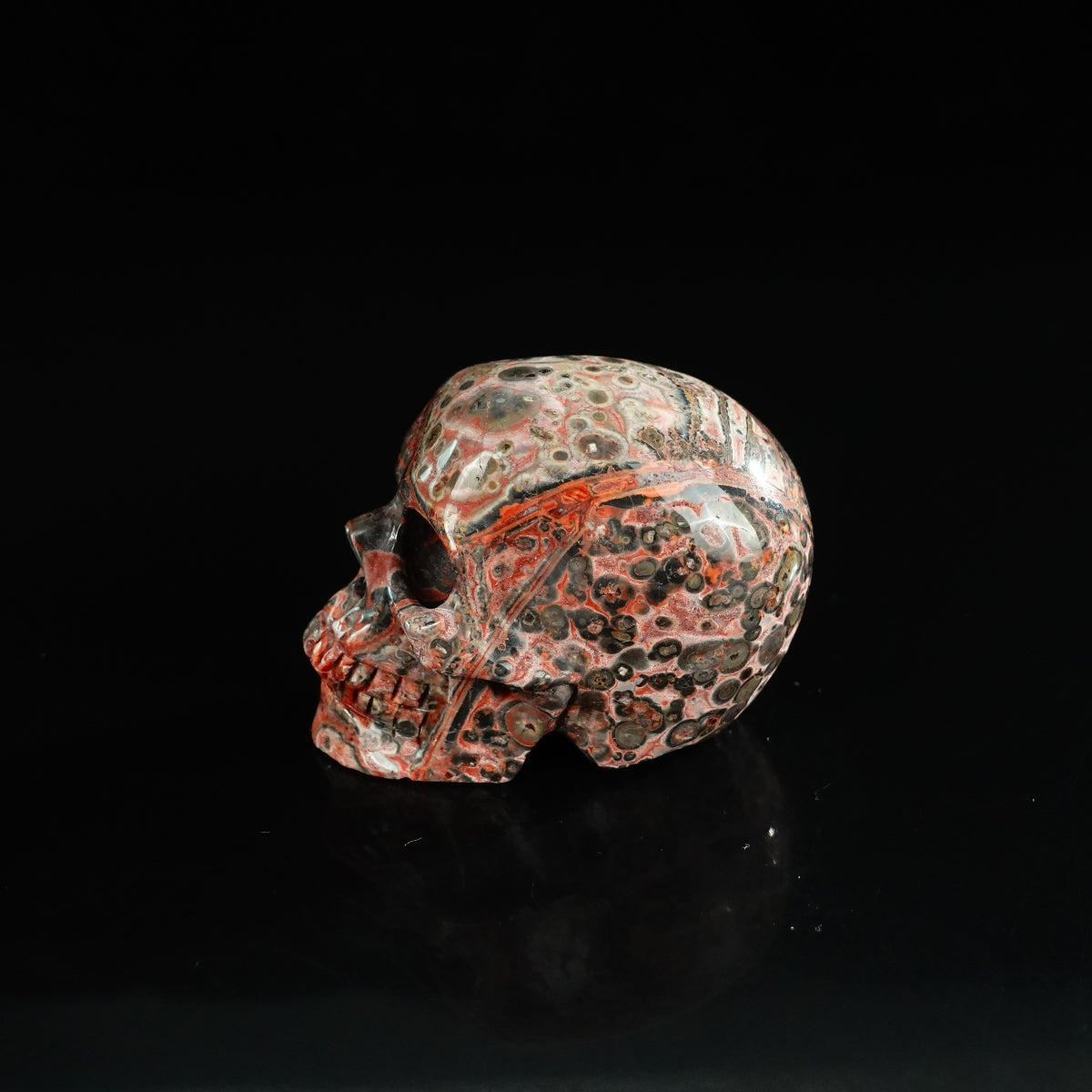 2.2" Red Leopard skin stone Crystal Skull Carving - Unique Piece #LS19