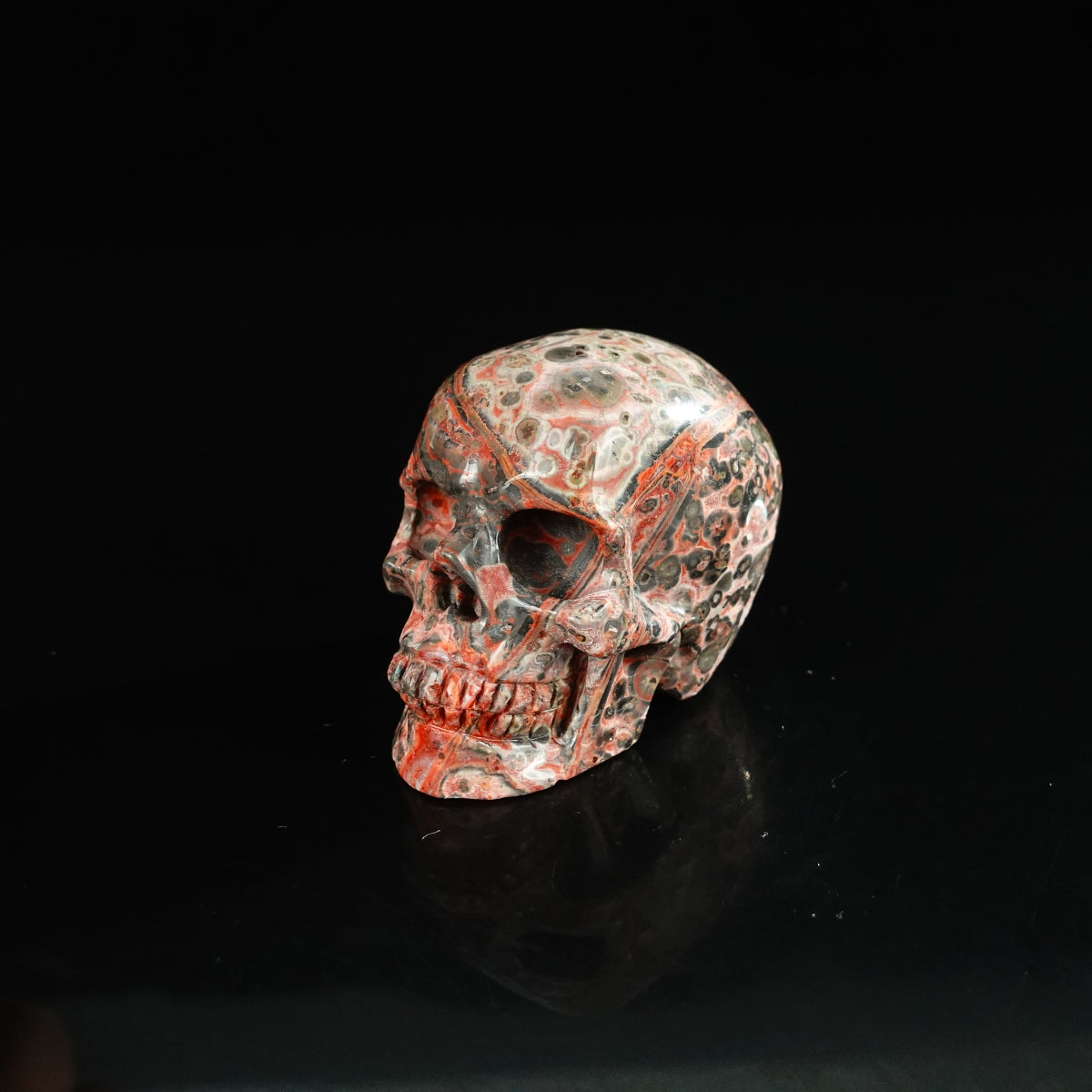 2.2" Red Leopard skin stone Crystal Skull Carving - Unique Piece #LS19