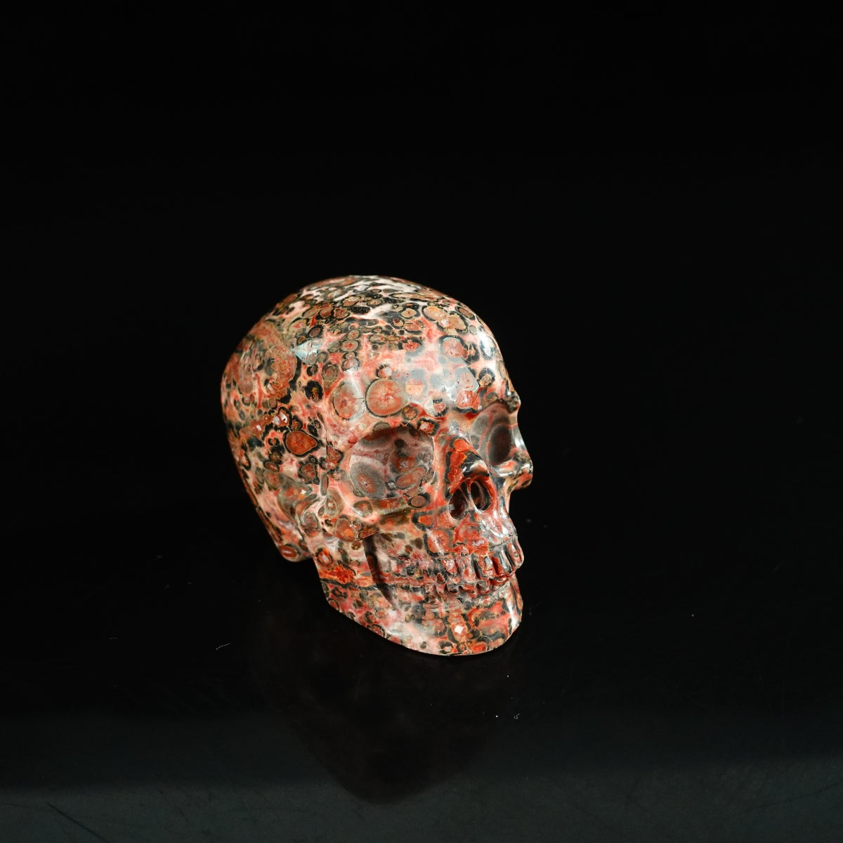 2.2" Red Leopard skin stone Crystal Skull Carving - Unique Piece #LS20