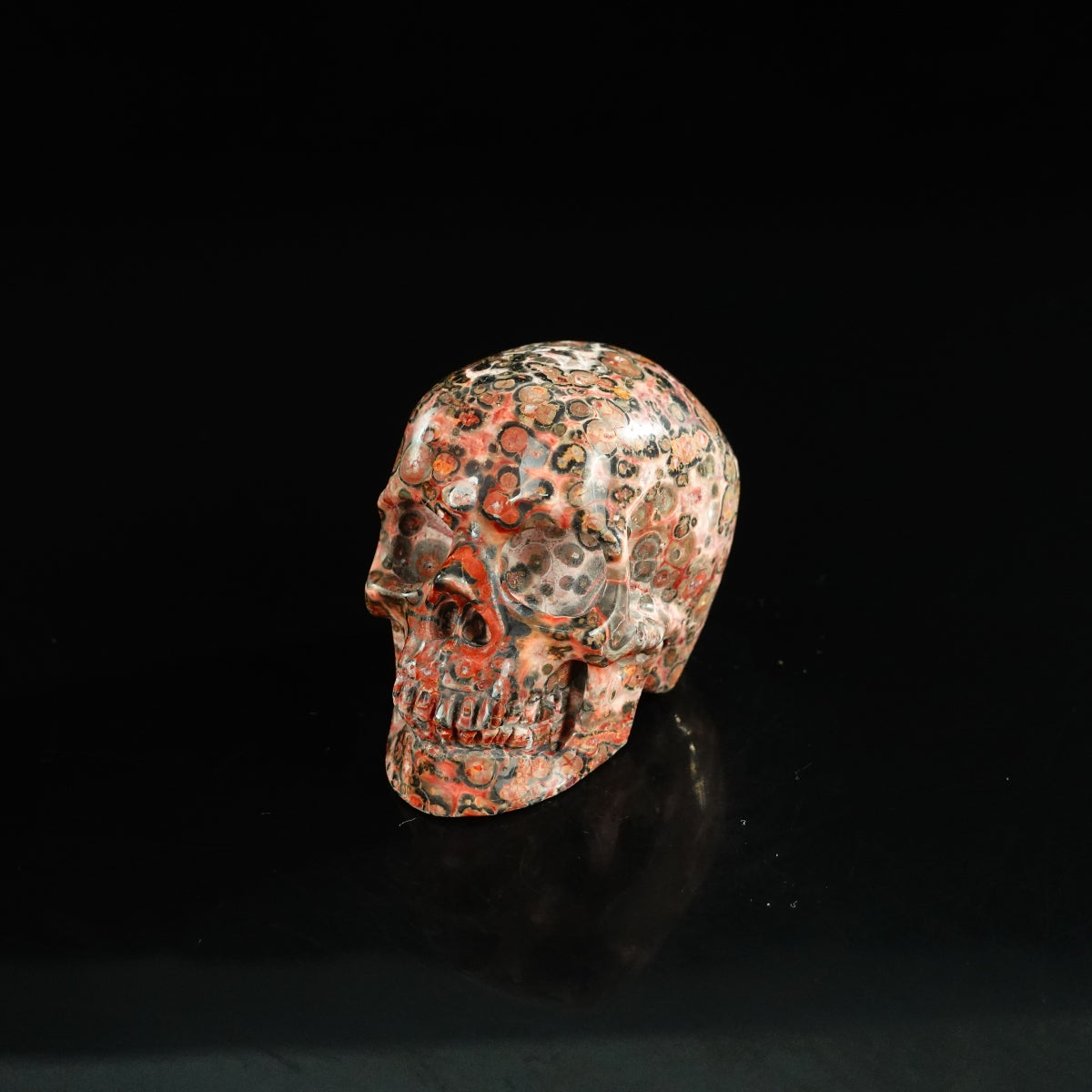 2.2" Red Leopard skin stone Crystal Skull Carving - Unique Piece #LS20