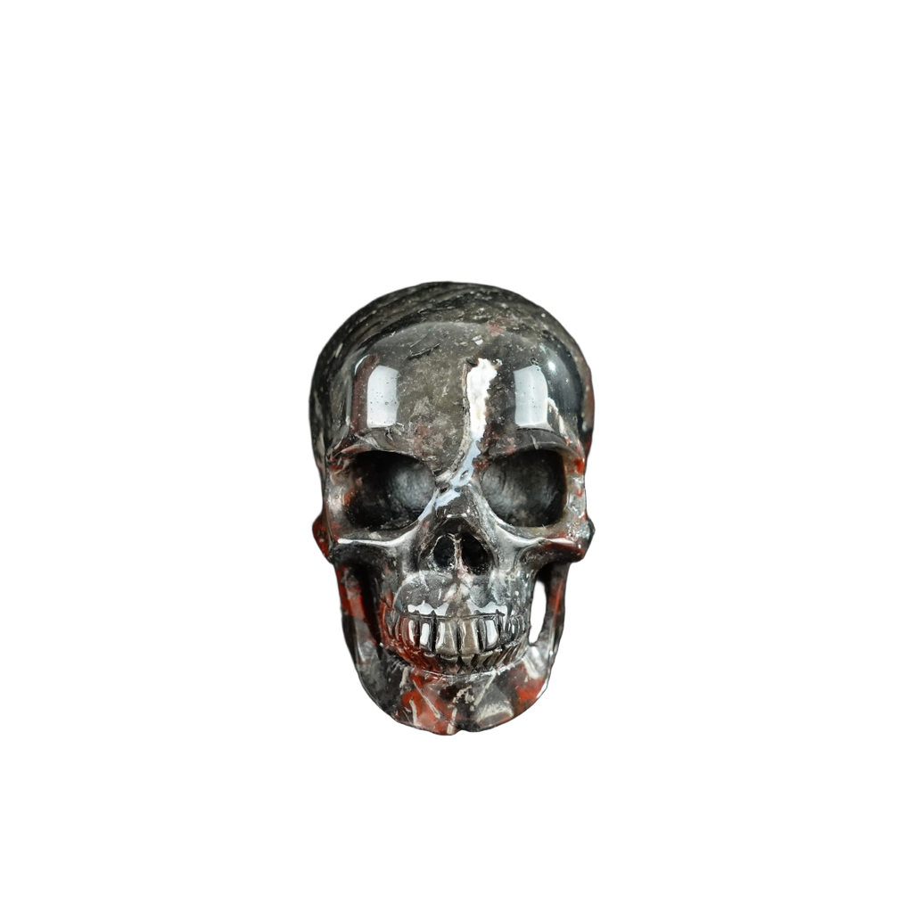 2.2" Red Crazy Lace Agate Crystal Skull Carving - Unique Piece #RC01