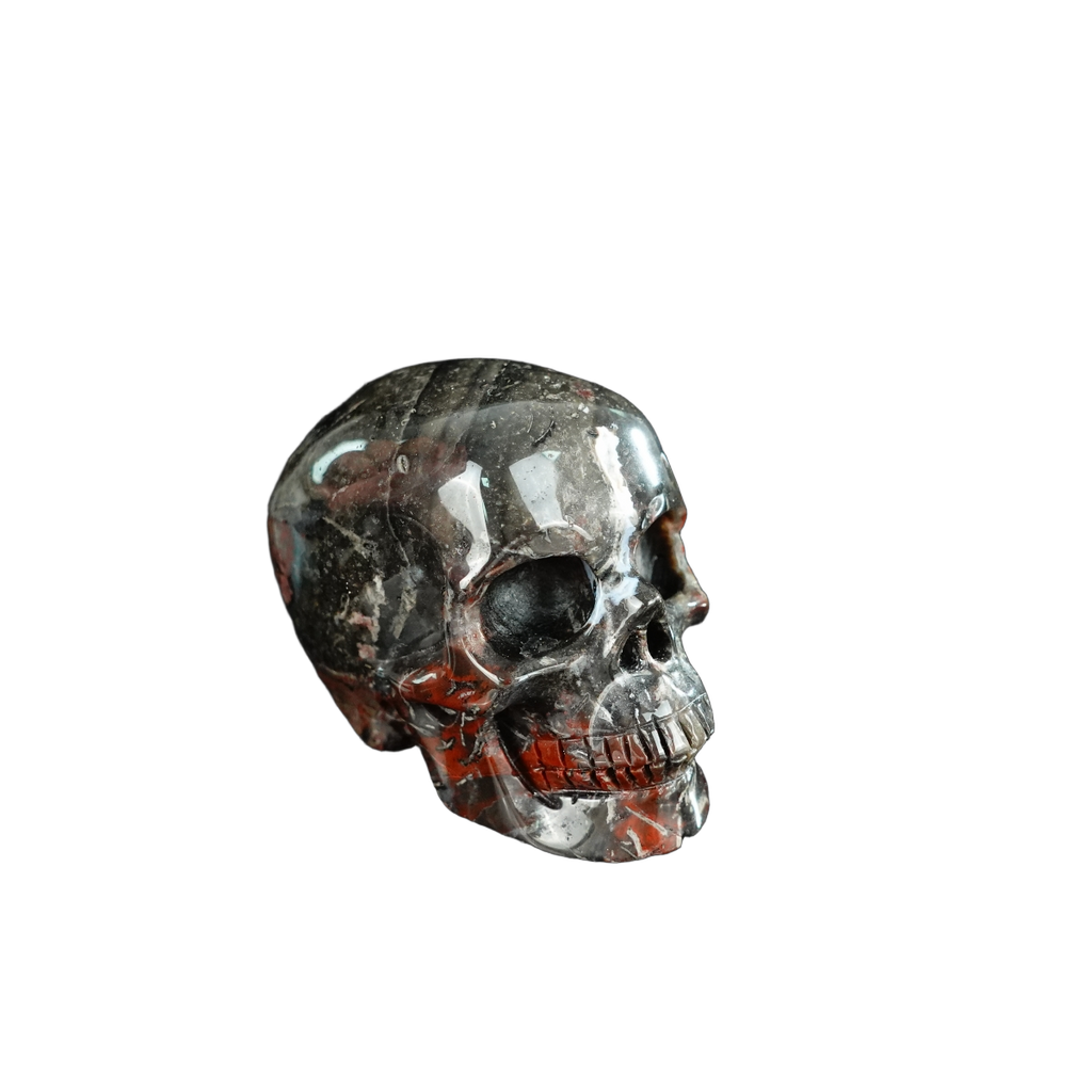 2.2" Red Crazy Lace Agate Crystal Skull Carving - Unique Piece #RC01