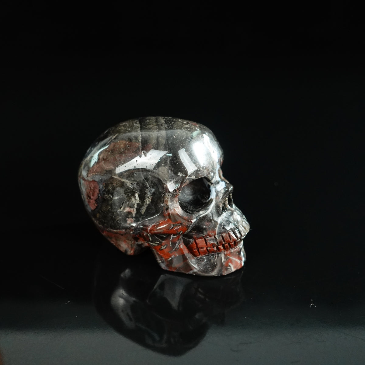 2.2" Red Crazy Lace Agate Crystal Skull Carving - Unique Piece #RC01