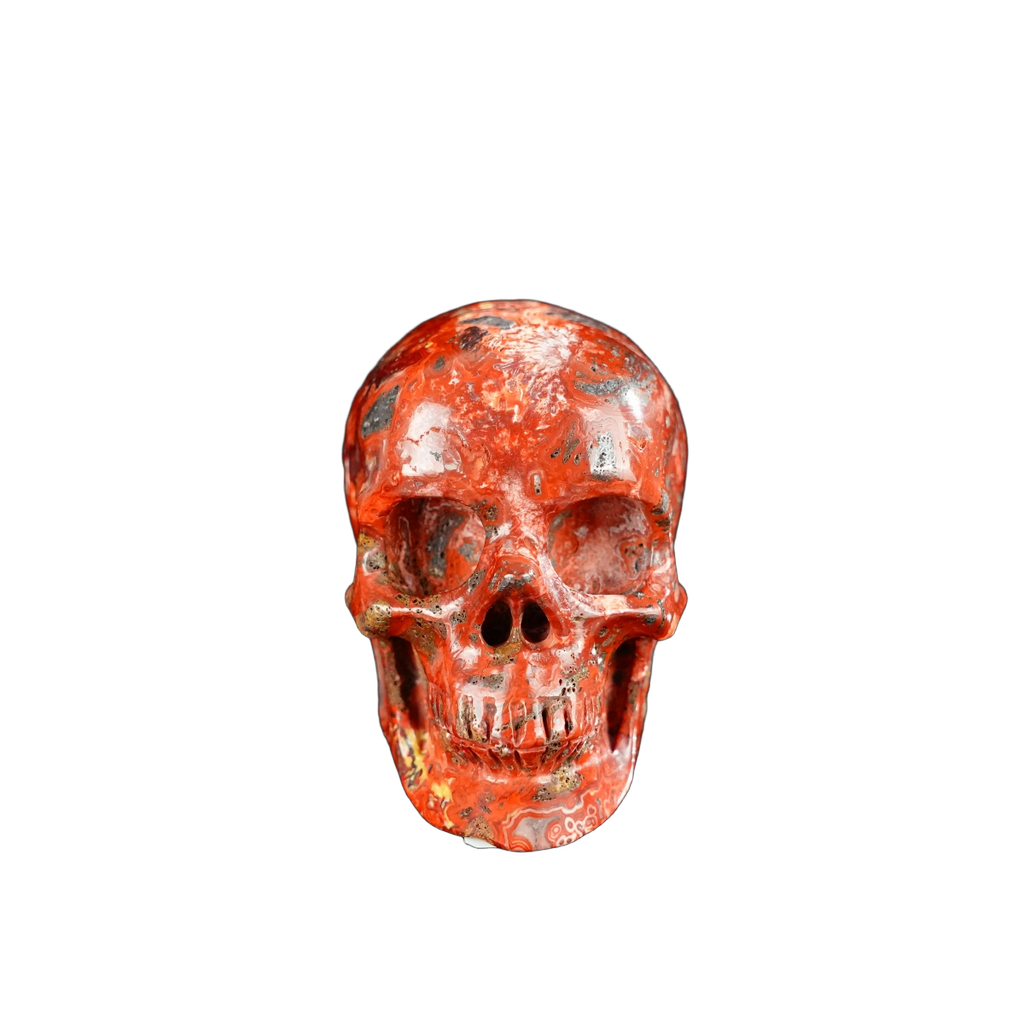 2.2" Red Crazy Lace Agate Crystal Skull Carving - Hand Carved Decor
