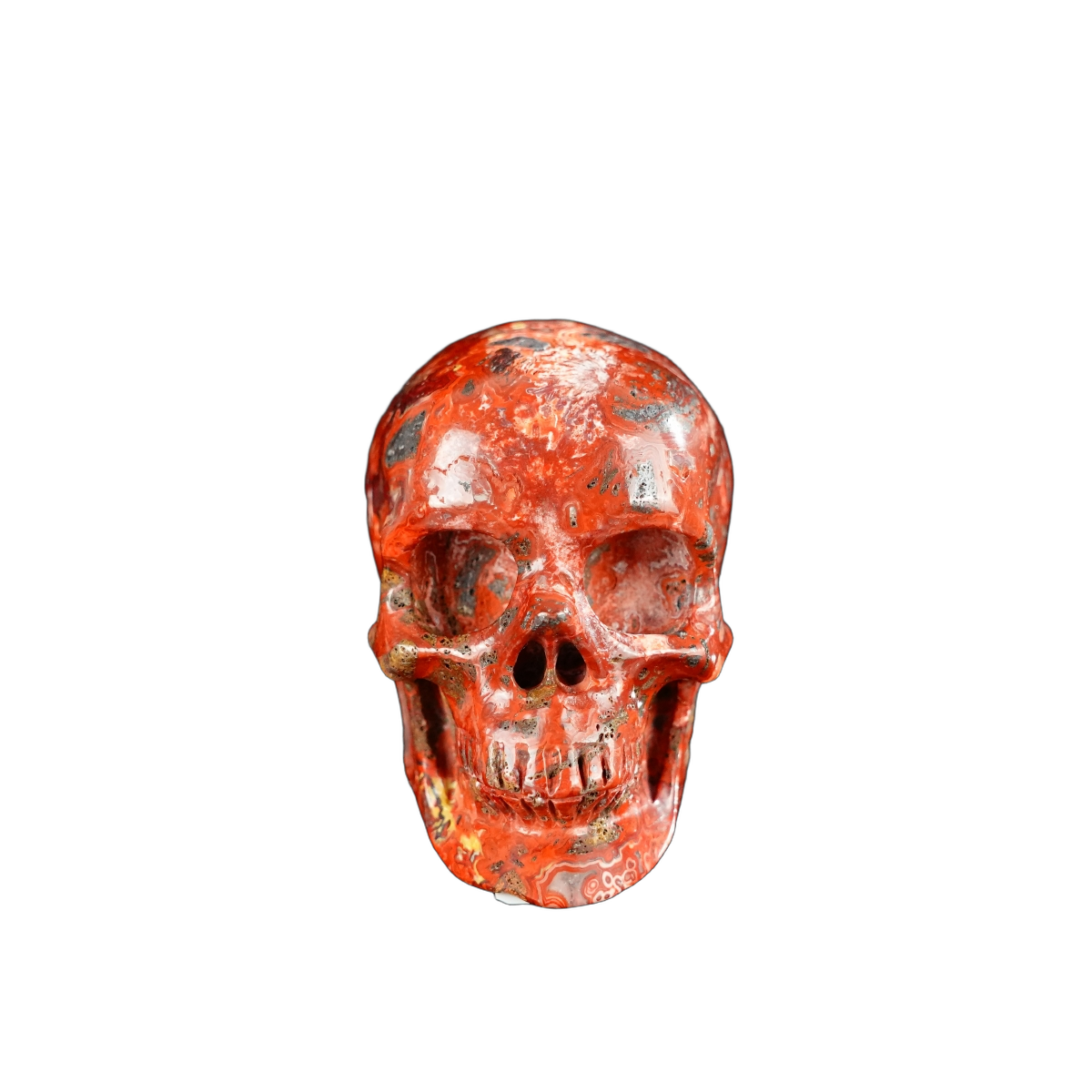 2.2" Red Crazy Lace Agate Crystal Skull Carving - Hand Carved Decor