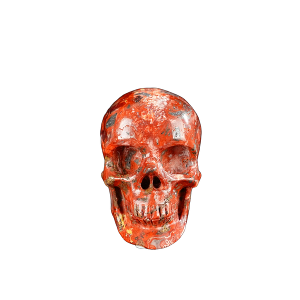 2.2" Red Crazy Lace Agate Crystal Skull Carving - Hand Carved Decor