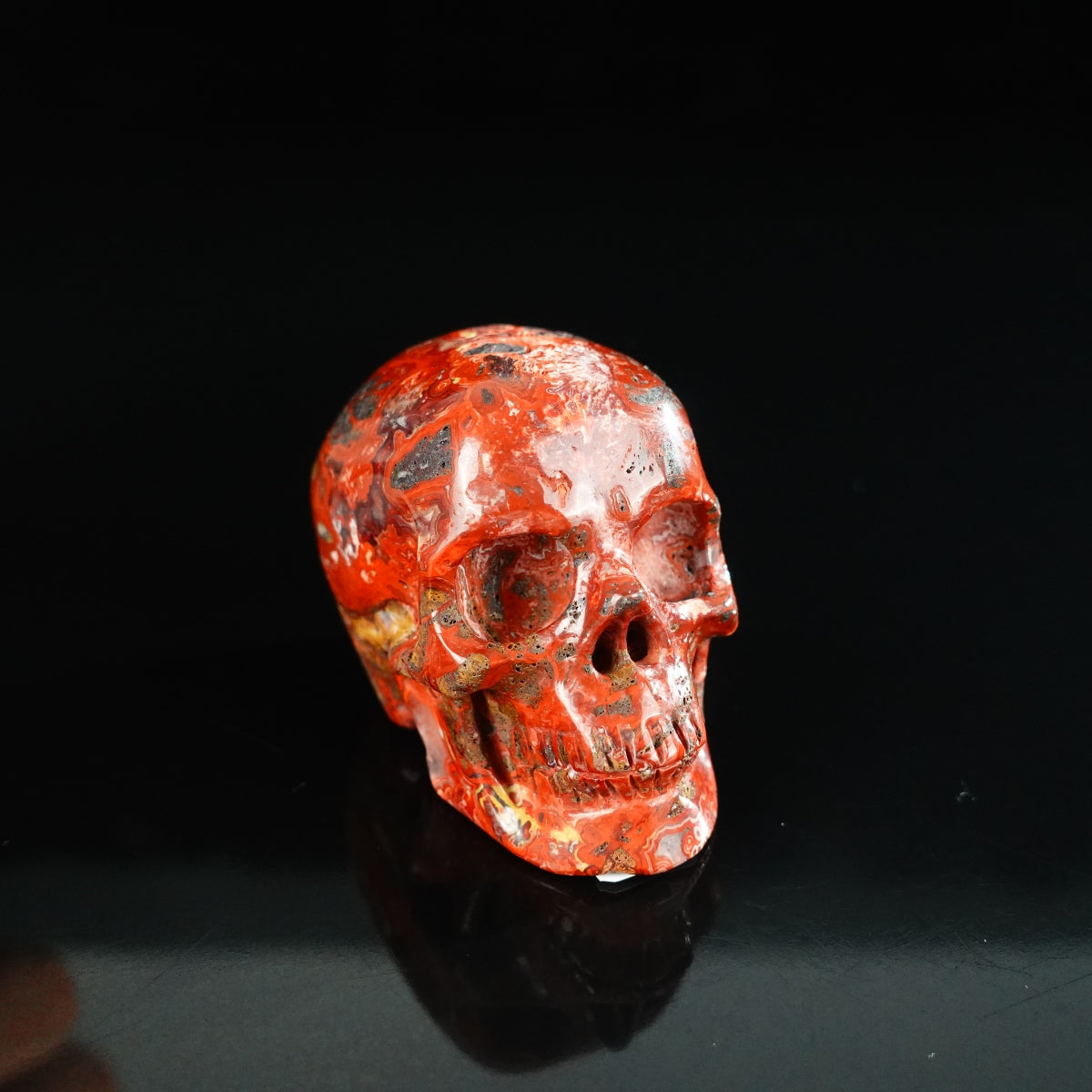 2.2" Red Crazy Lace Agate Crystal Skull Carving - Unique Piece #RC02
