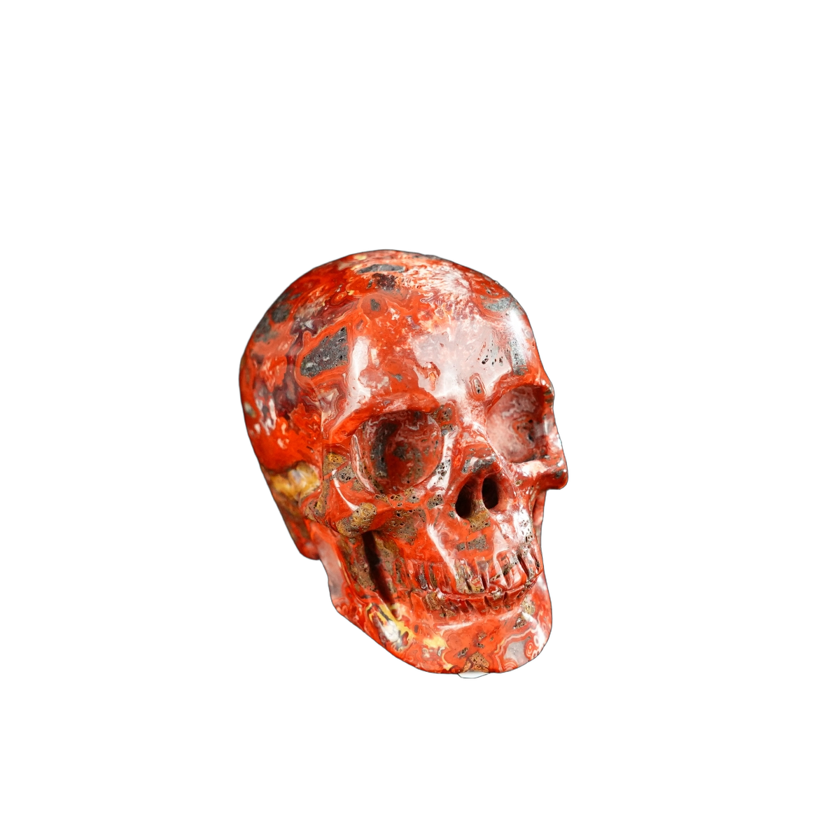 2.2" Red Crazy Lace Agate Crystal Skull Carving - Hand Carved Decor
