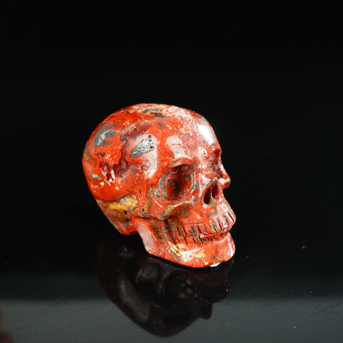 2.2" Red Crazy Lace Agate Crystal Skull Carving - Unique Piece #RC02