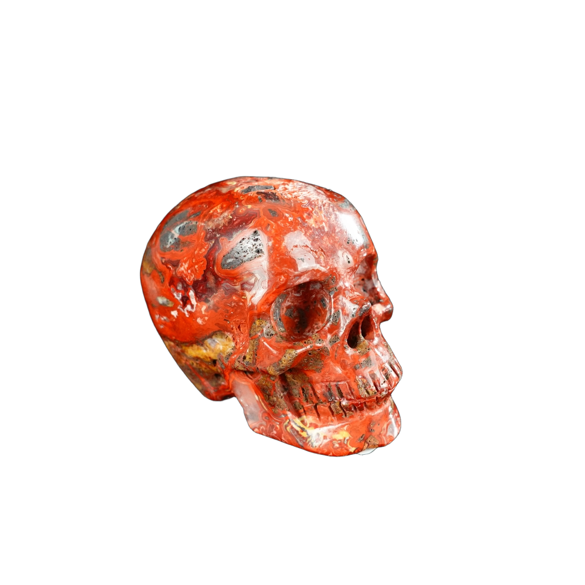2.2" Red Crazy Lace Agate Crystal Skull Carving - Hand Carved Decor