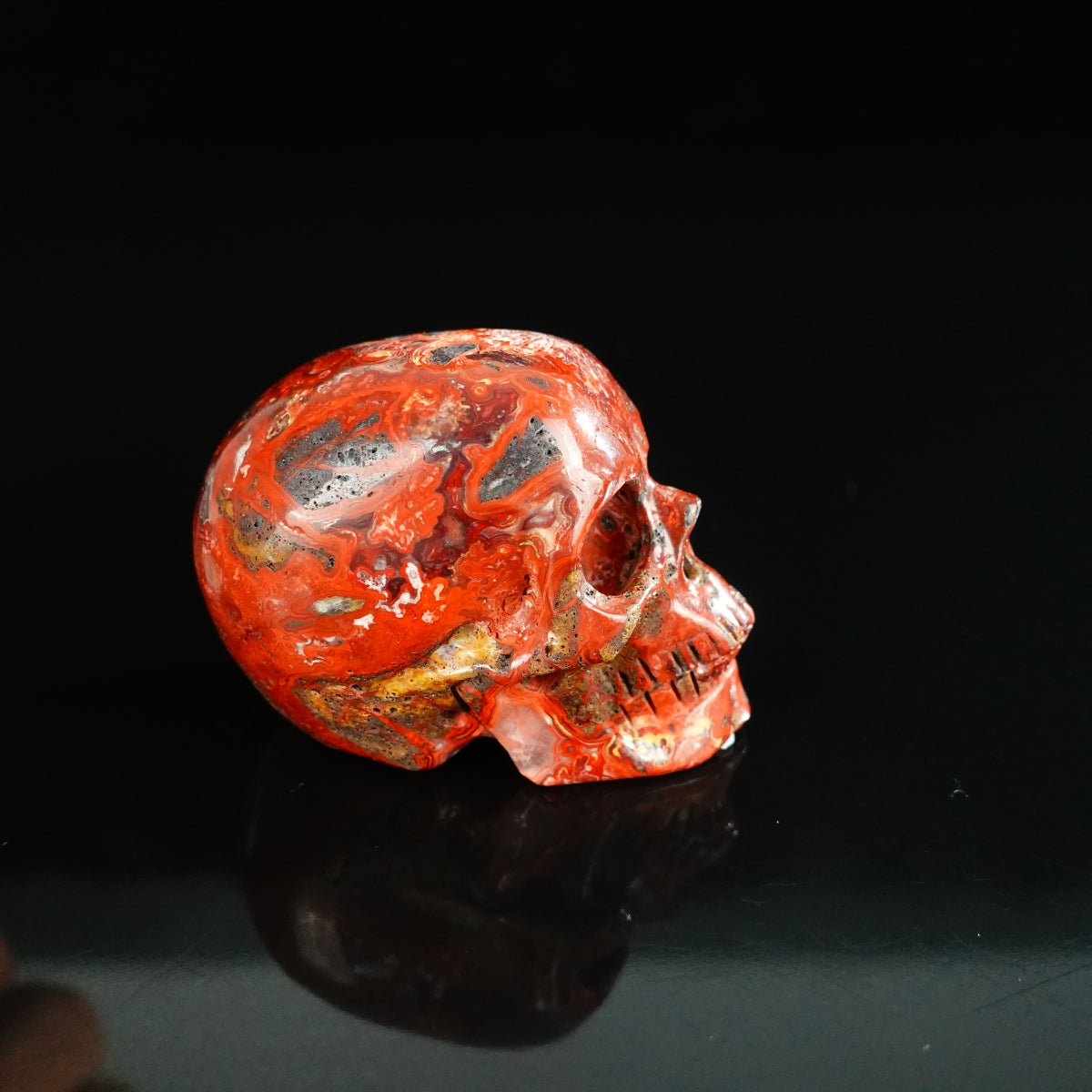 2.2" Red Crazy Lace Agate Crystal Skull Carving - Unique Piece #RC02