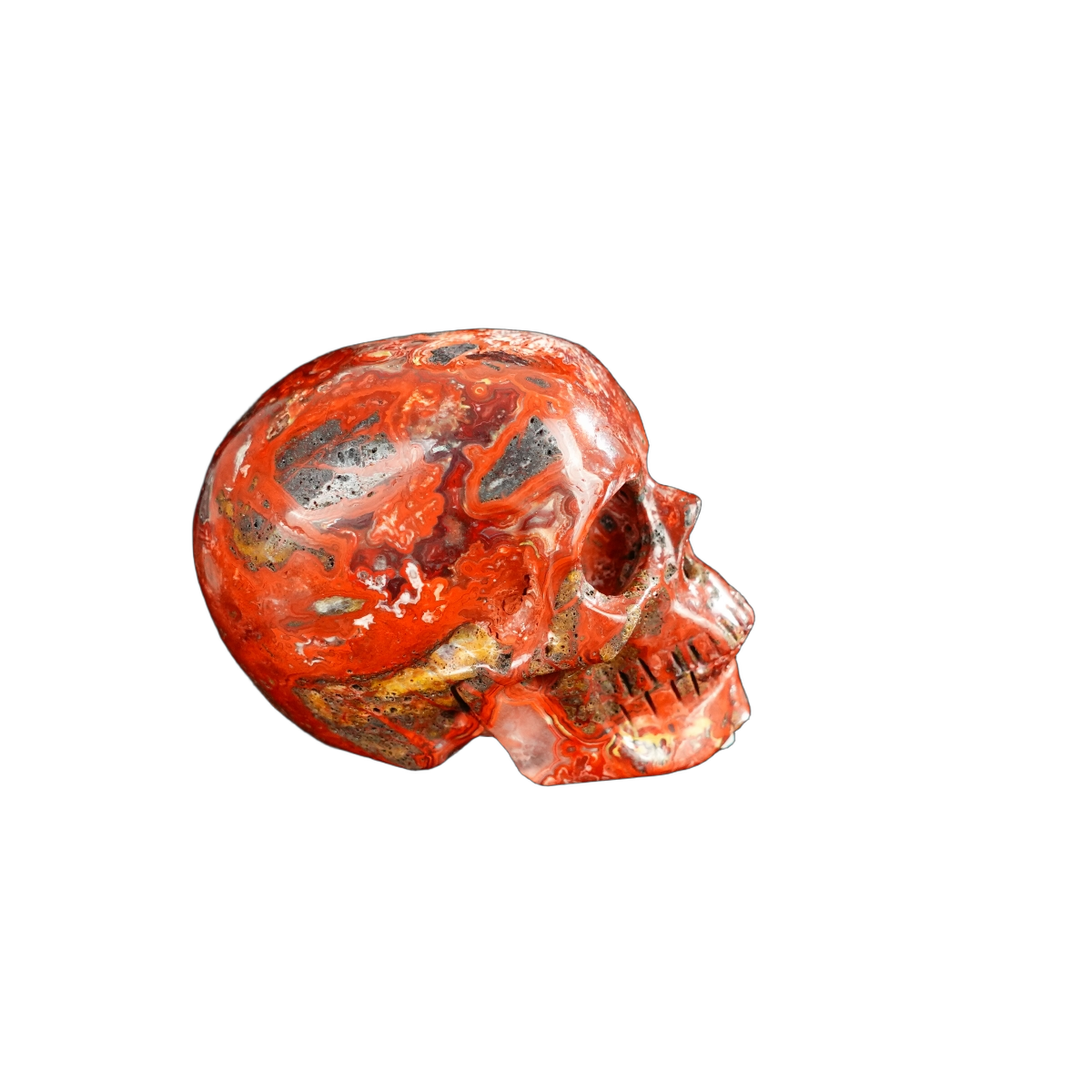 2.2" Red Crazy Lace Agate Crystal Skull Carving - Hand Carved Decor