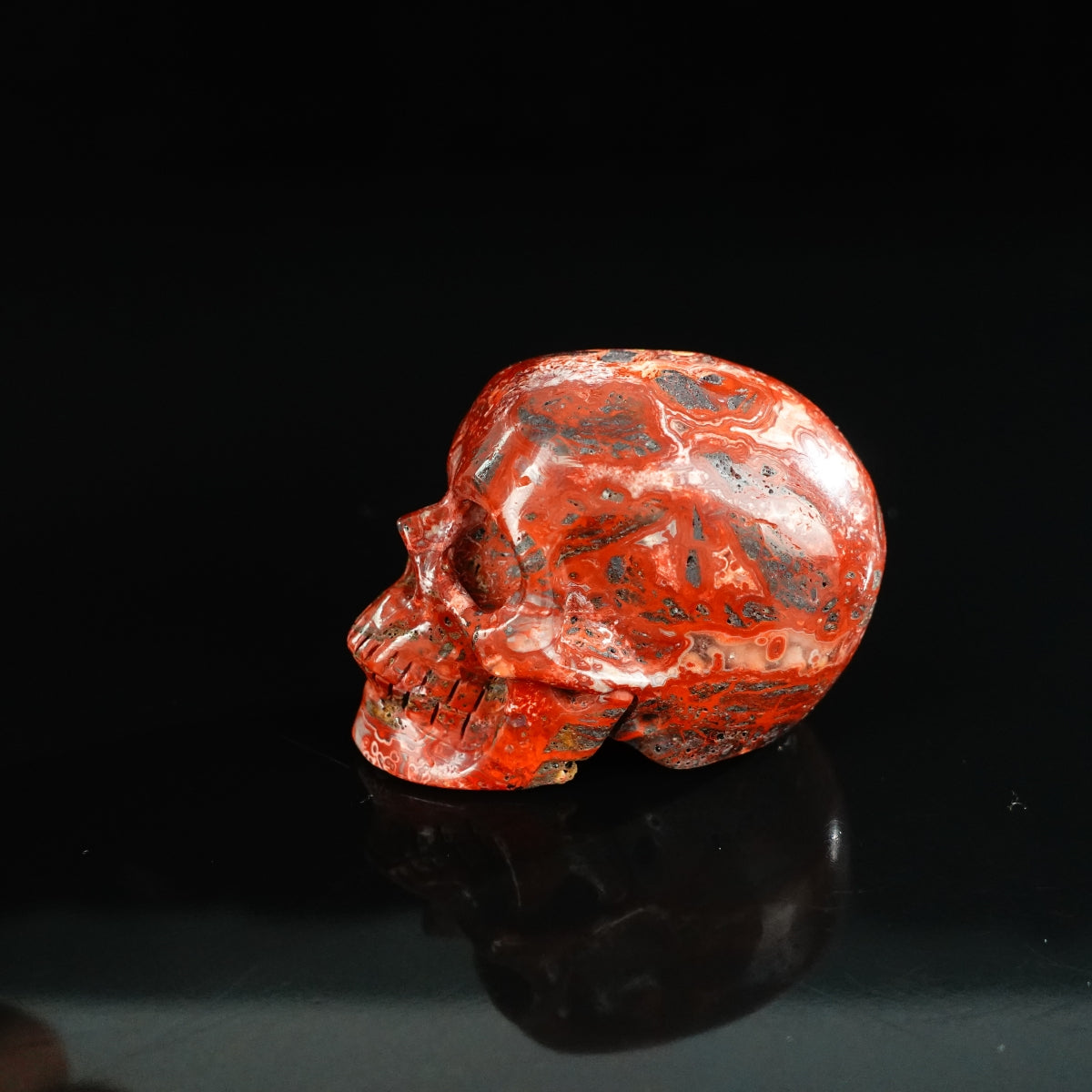 2.2" Red Crazy Lace Agate Crystal Skull Carving - Unique Piece #RC02
