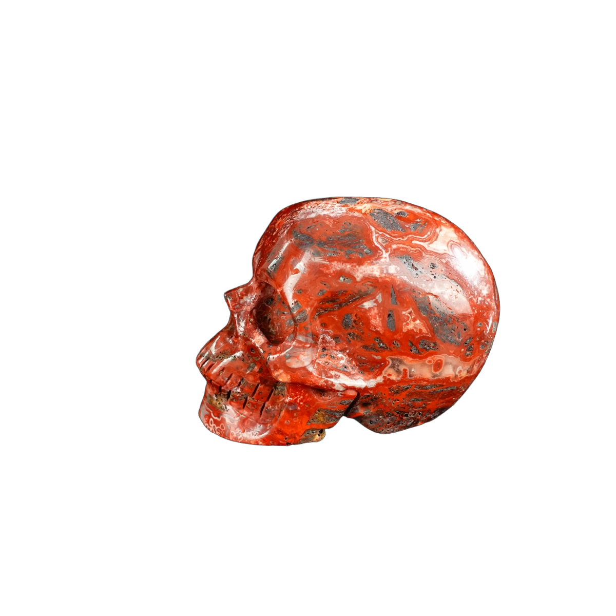 2.2" Red Crazy Lace Agate Crystal Skull Carving - Hand Carved Decor