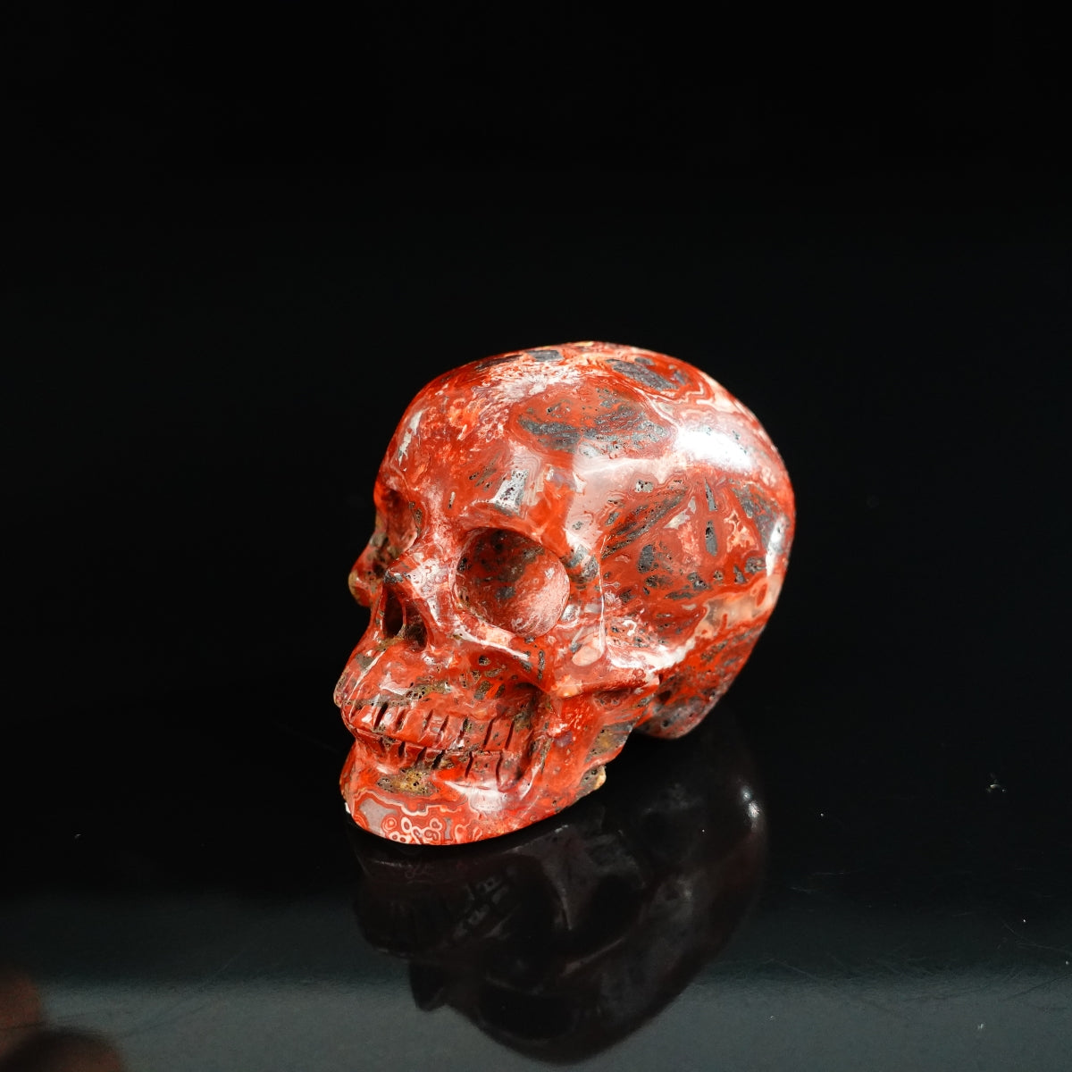 2.2" Red Crazy Lace Agate Crystal Skull Carving - Unique Piece #RC02