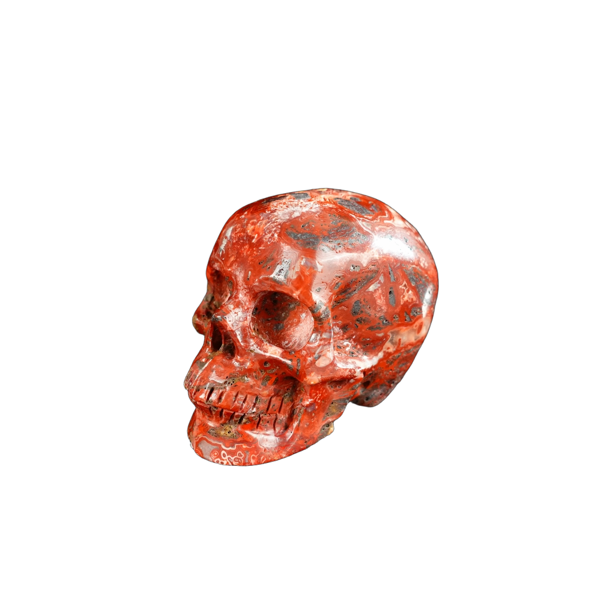 2.2" Red Crazy Lace Agate Crystal Skull Carving - Hand Carved Decor