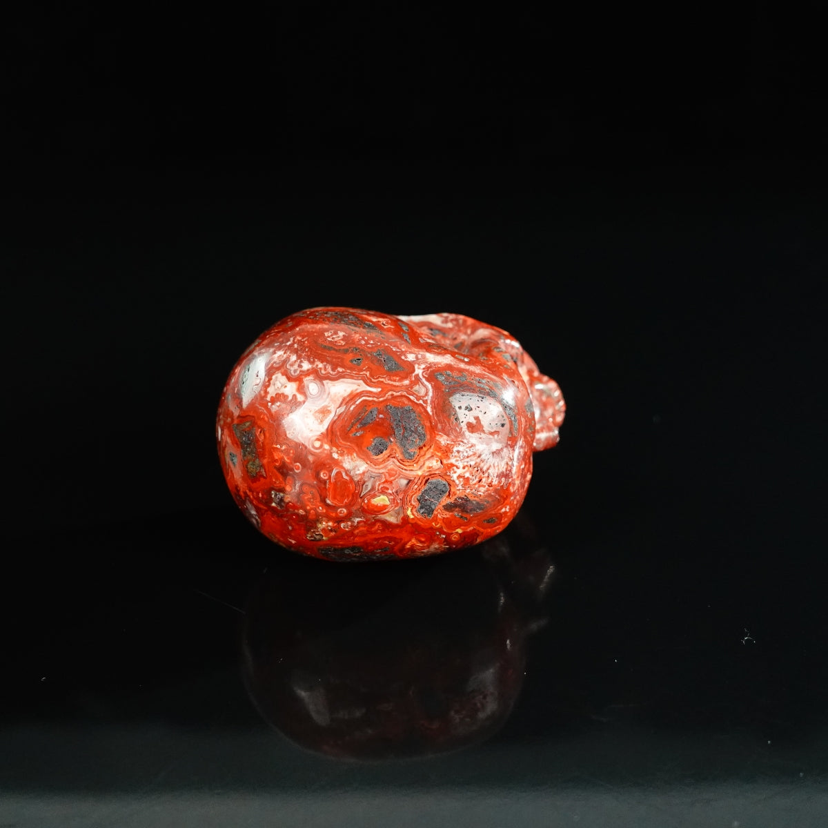 2.2" Red Crazy Lace Agate Crystal Skull Carving - Unique Piece #RC02
