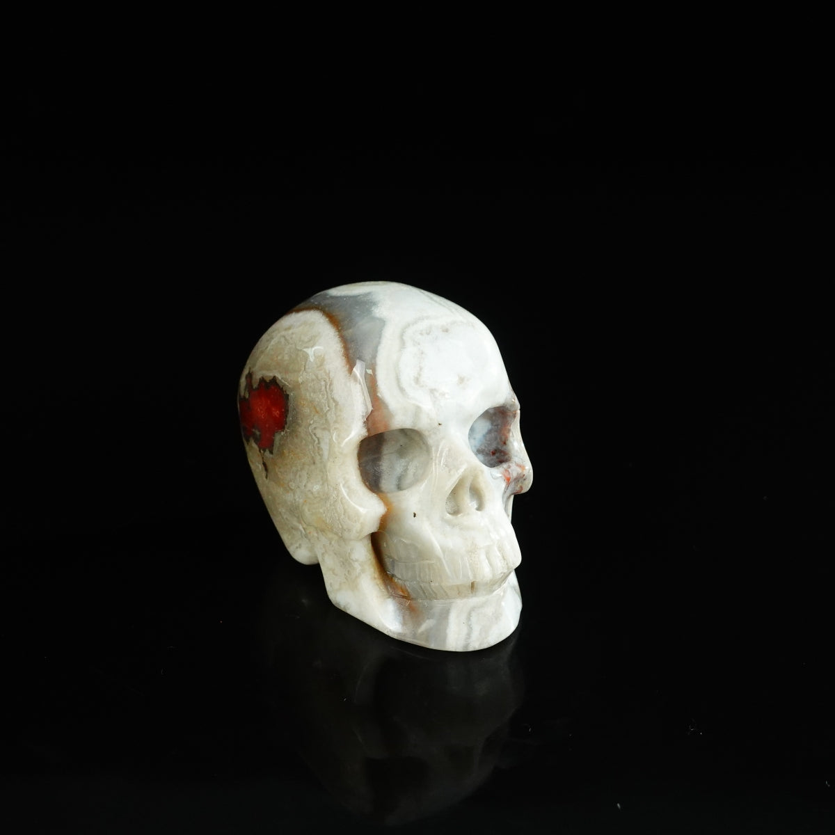 2.2" Red Crazy Lace Agate Crystal Skull Carving - Unique Piece #RC03