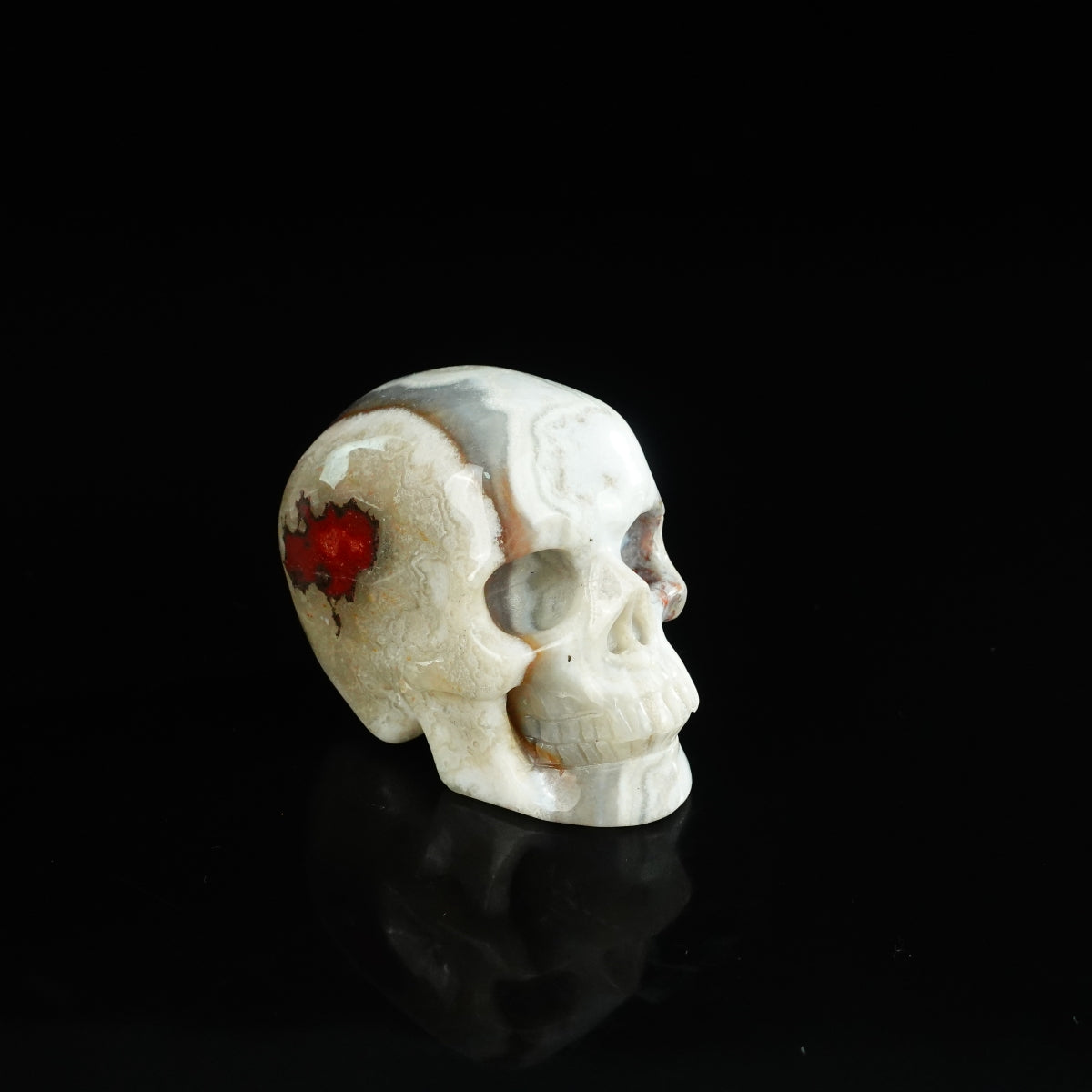 2.2" Red Crazy Lace Agate Crystal Skull Carving - Unique Piece #RC03