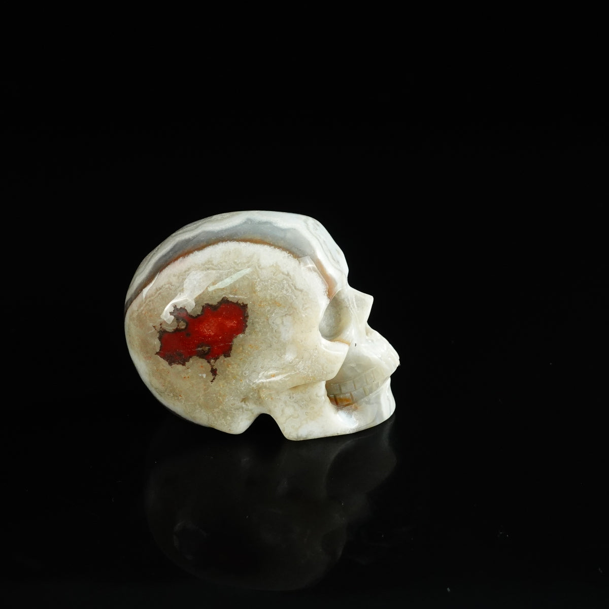 2.2" Red Crazy Lace Agate Crystal Skull Carving - Unique Piece #RC03