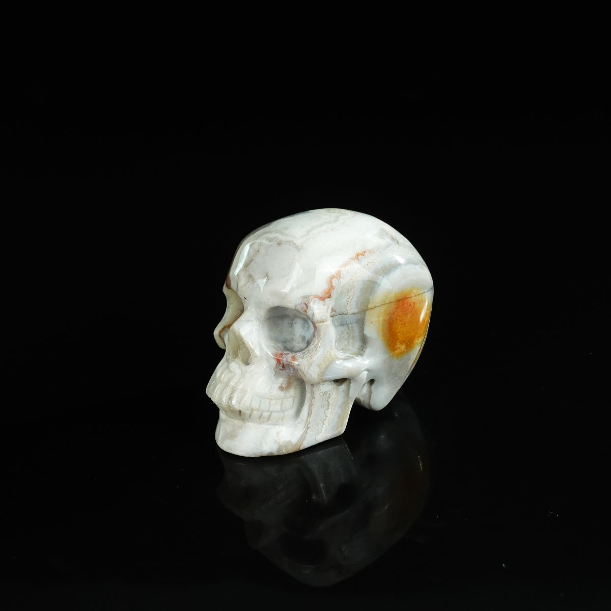 2.2" Red Crazy Lace Agate Crystal Skull Carving - Unique Piece #RC03