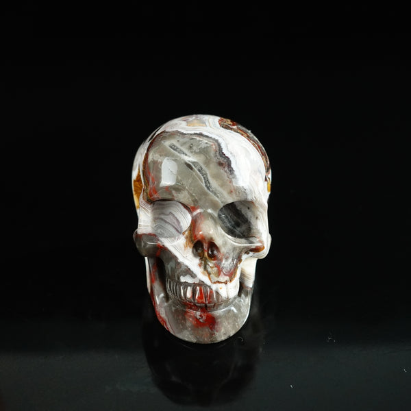 2.2" Red Crazy Lace Agate Crystal Skull Carving - Unique Piece #RC04