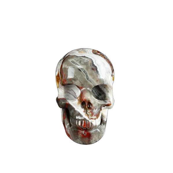 2.2" Red Crazy Lace Agate Crystal Skull Carving - Unique Piece #RC04