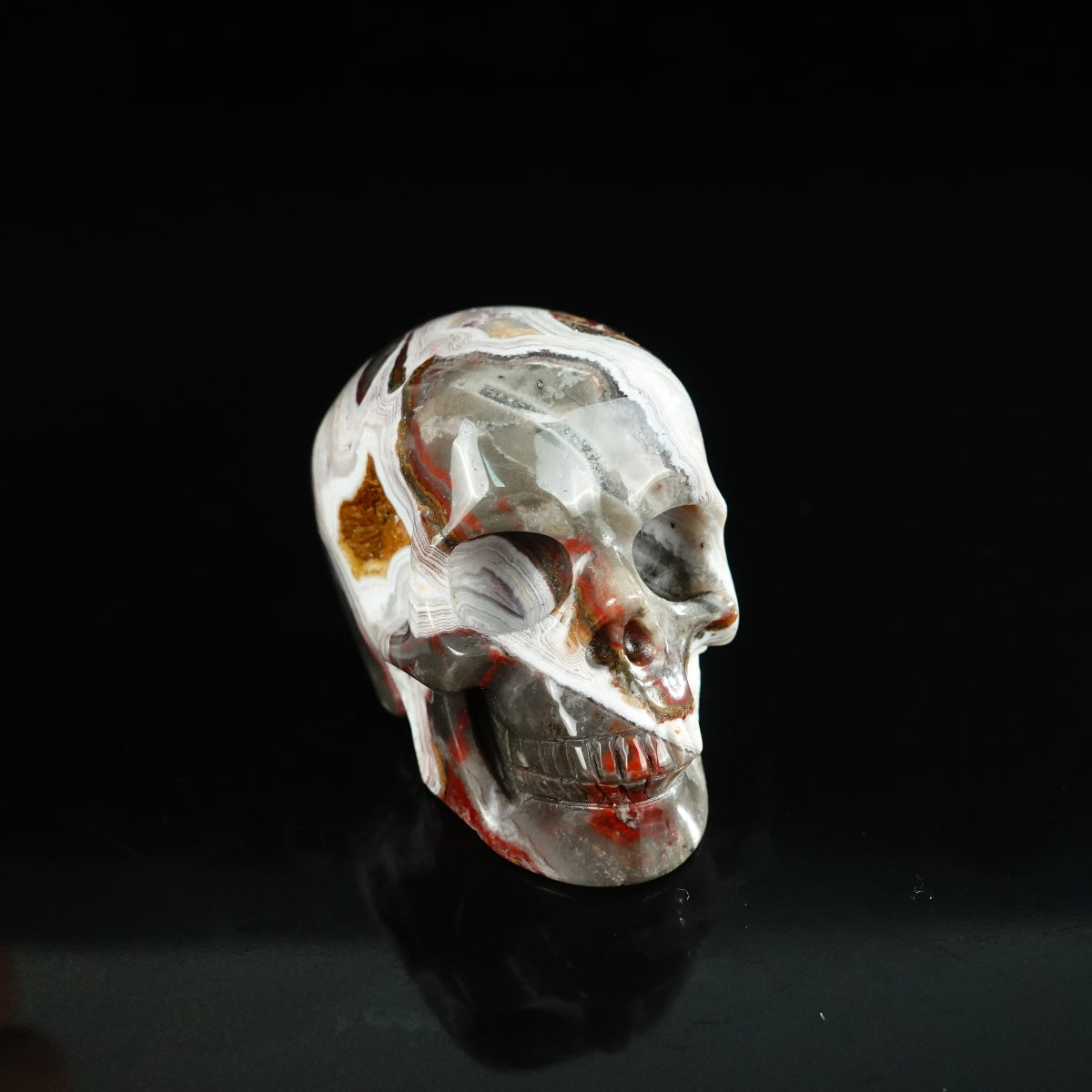 2.2" Red Crazy Lace Agate Crystal Skull Carving - Unique Piece #RC04