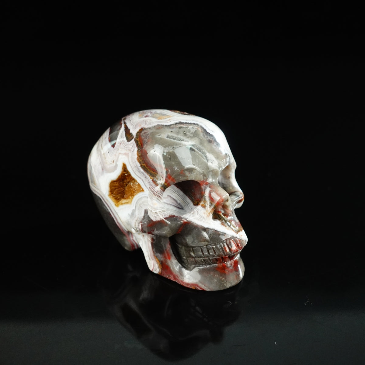 2.2" Red Crazy Lace Agate Crystal Skull Carving - Unique Piece #RC04