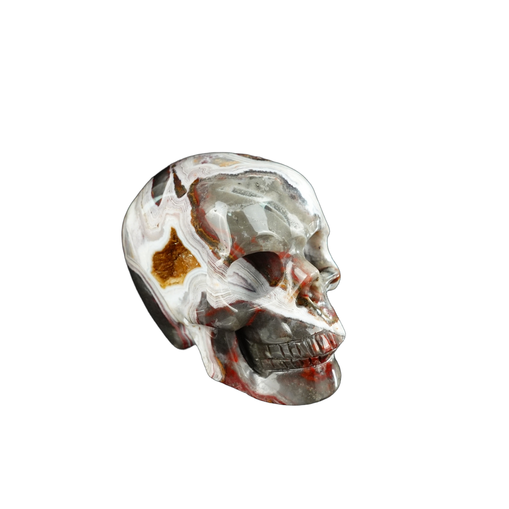 2.2" Red Crazy Lace Agate Crystal Skull Carving - Unique Piece #RC04