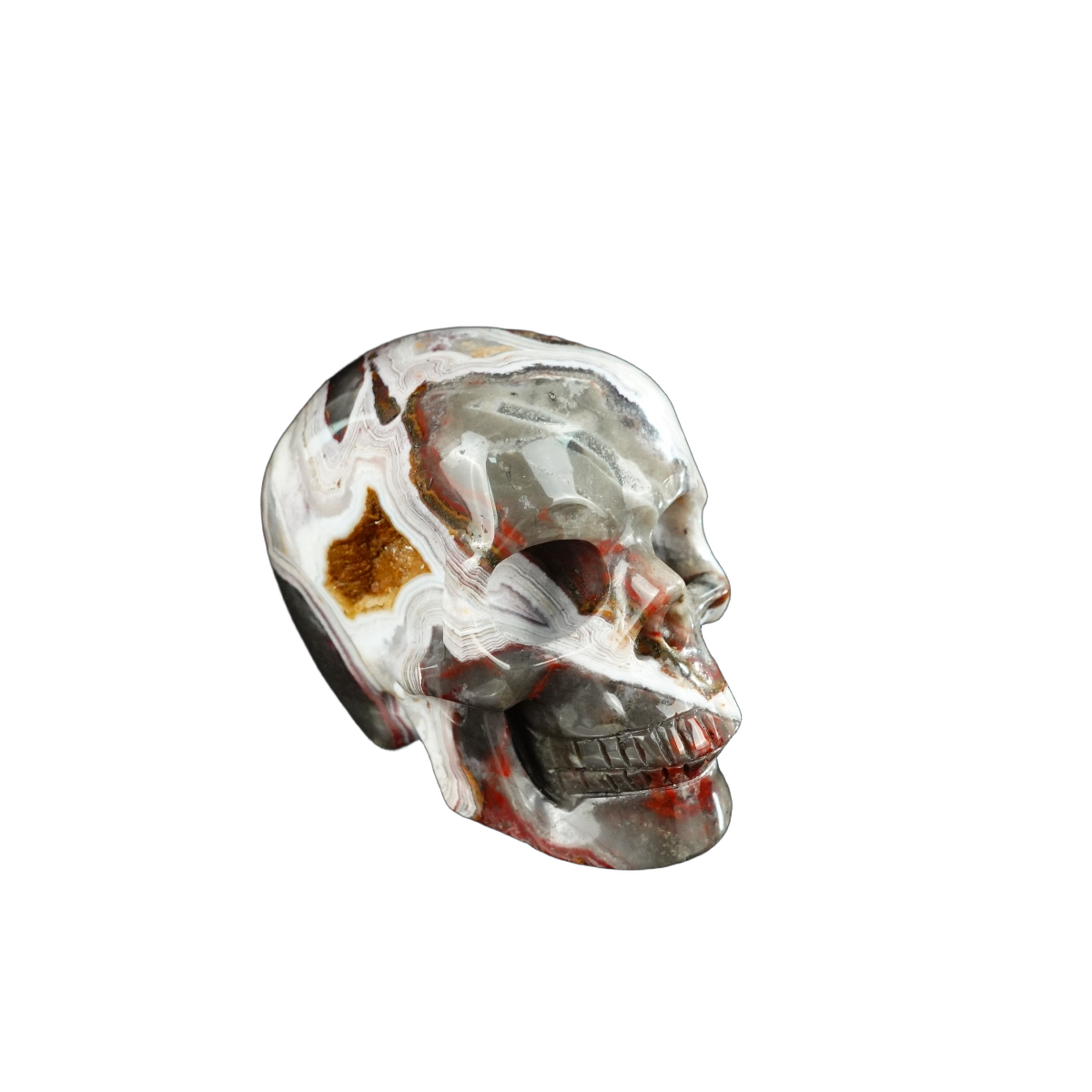 2.2" Red Crazy Lace Agate Crystal Skull Carving - Unique Piece #RC04