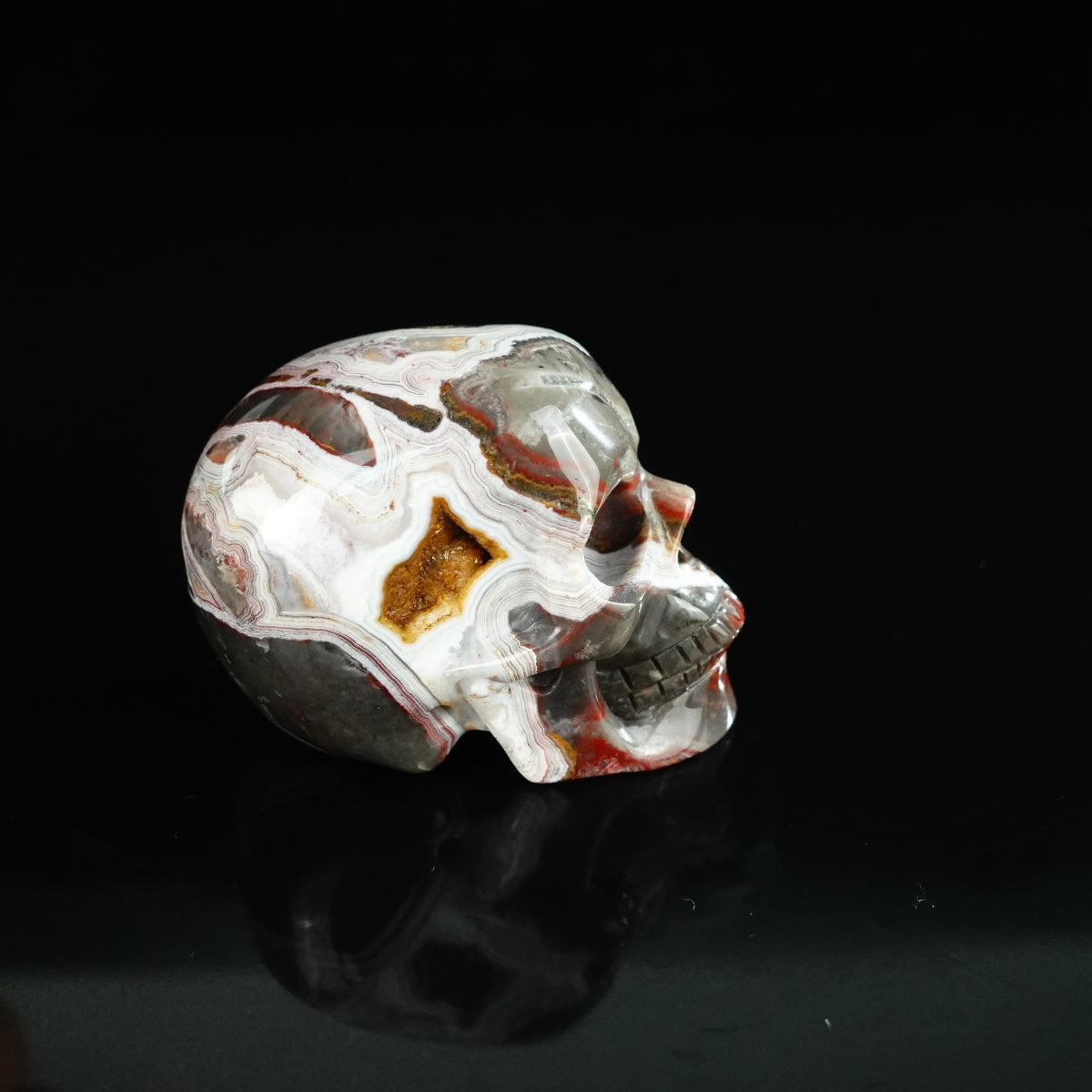 2.2" Red Crazy Lace Agate Crystal Skull Carving - Unique Piece #RC04