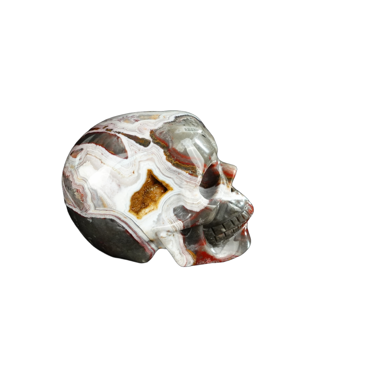 2.2" Red Crazy Lace Agate Crystal Skull Carving - Unique Piece #RC04