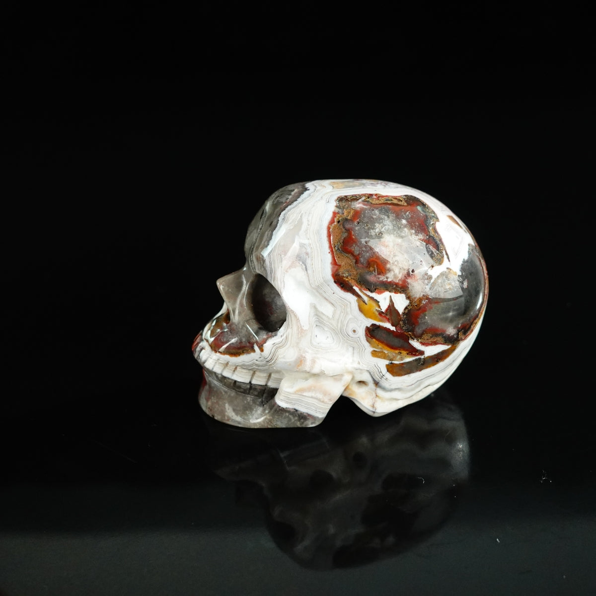 2.2" Red Crazy Lace Agate Crystal Skull Carving - Unique Piece #RC04