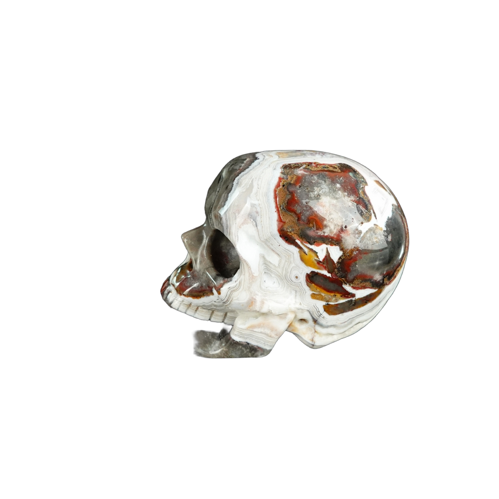 2.2" Red Crazy Lace Agate Crystal Skull Carving - Unique Piece #RC04
