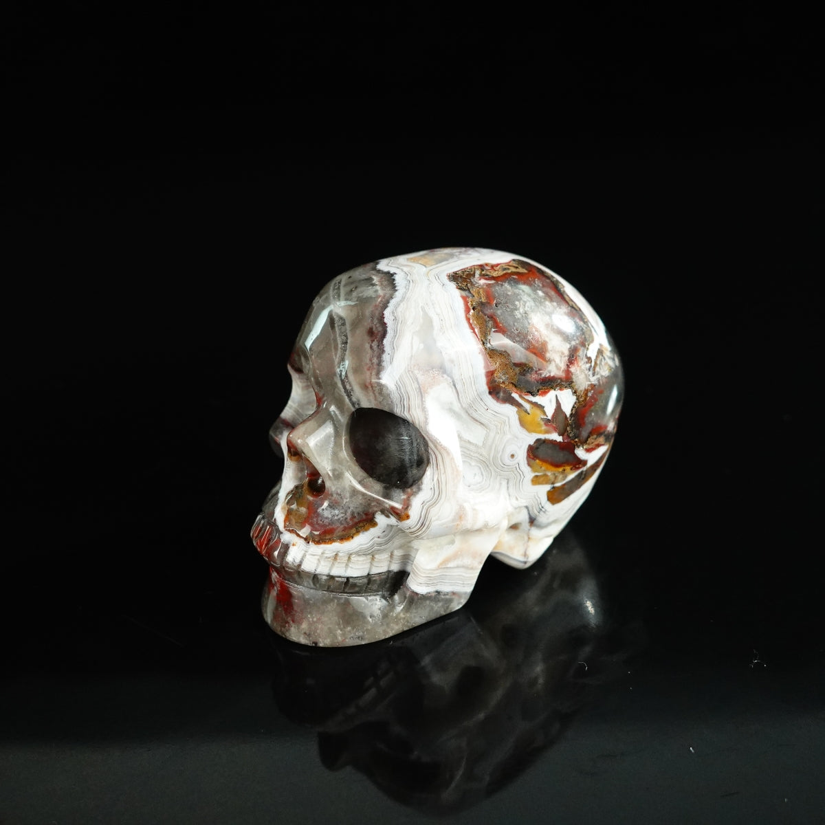 2.2" Red Crazy Lace Agate Crystal Skull Carving - Unique Piece #RC04