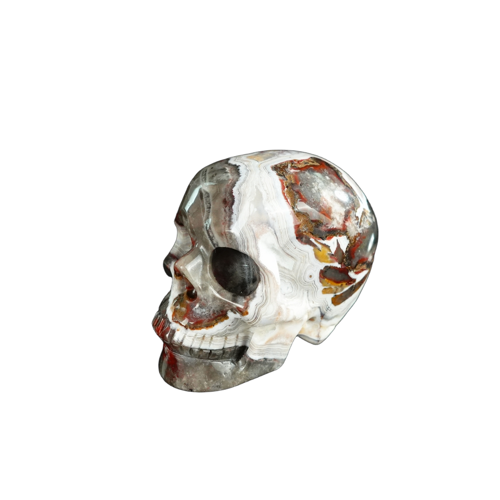 2.2" Red Crazy Lace Agate Crystal Skull Carving - Unique Piece #RC04