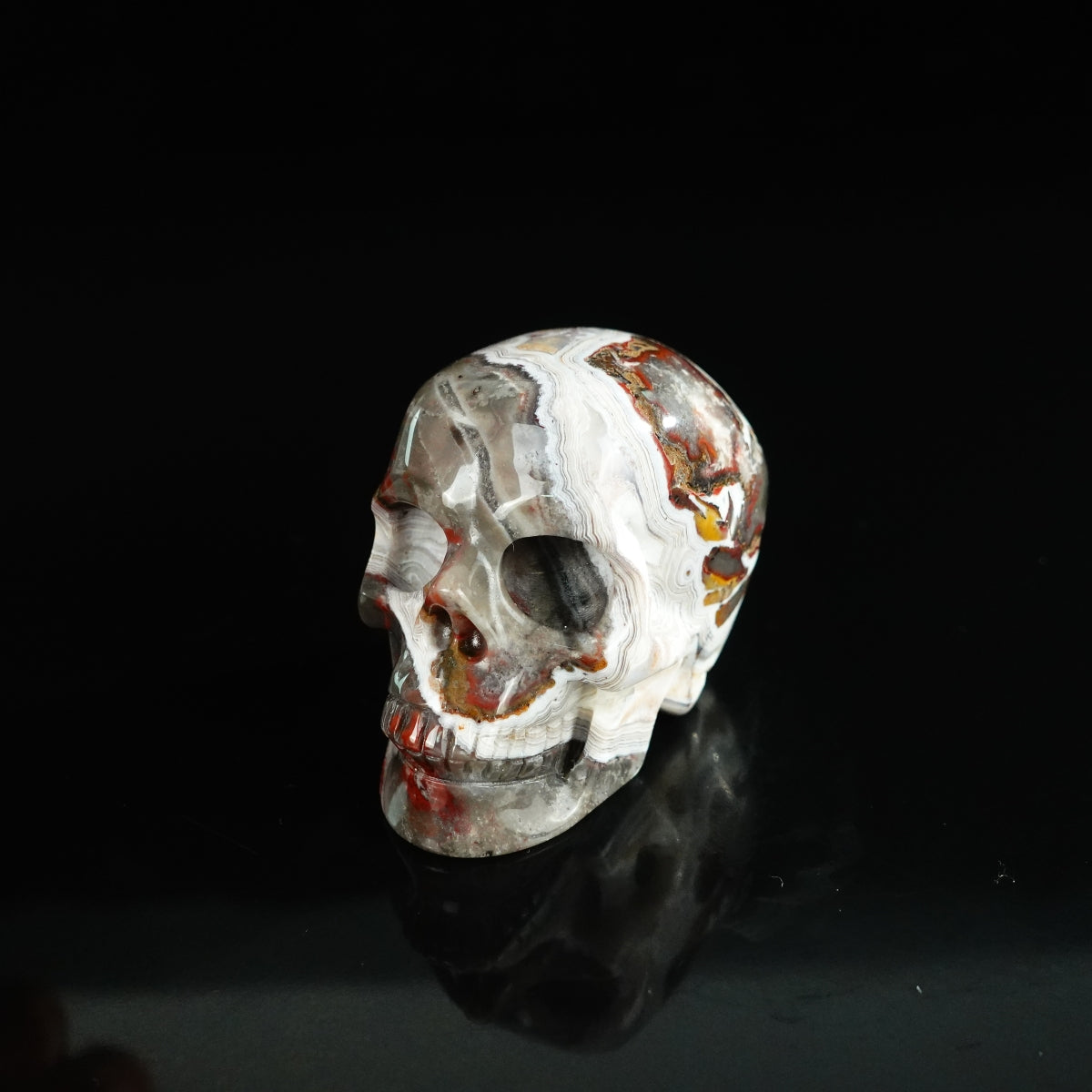 2.2" Red Crazy Lace Agate Crystal Skull Carving - Unique Piece #RC04